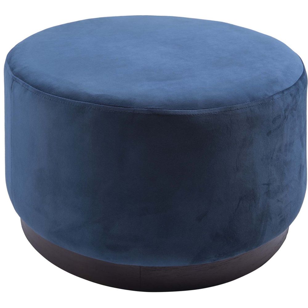 Grand pouf rond en velours et bois Bleu Leitmotiv | Leroy Merlin