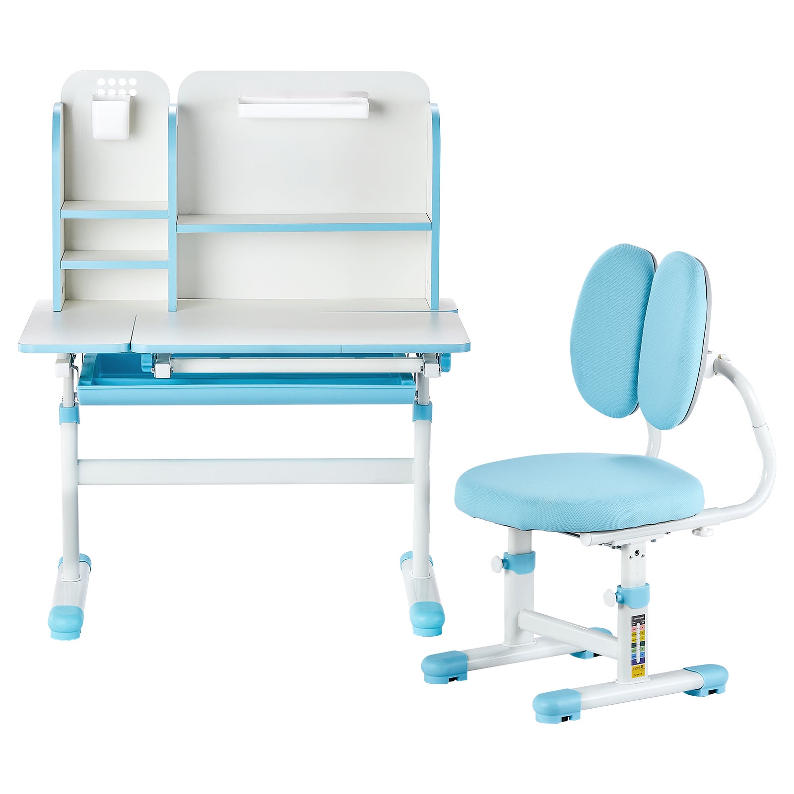 Ensemble Bureau Enfant VEVOR avec Chaise Réglable en Hauteur, Tiroir et Bureau Inclinable 0-40°, Chambre Bleue - 9