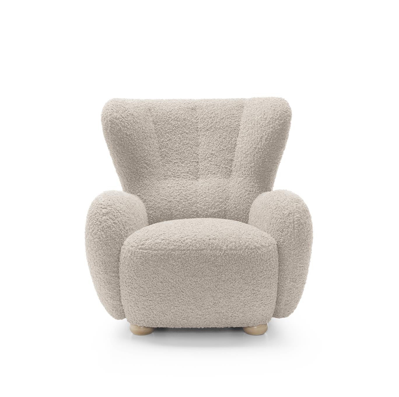 Stylowy fotel TEDDY w kolorze beżowym – miękka tkanina boucle dla pełnego komfortu