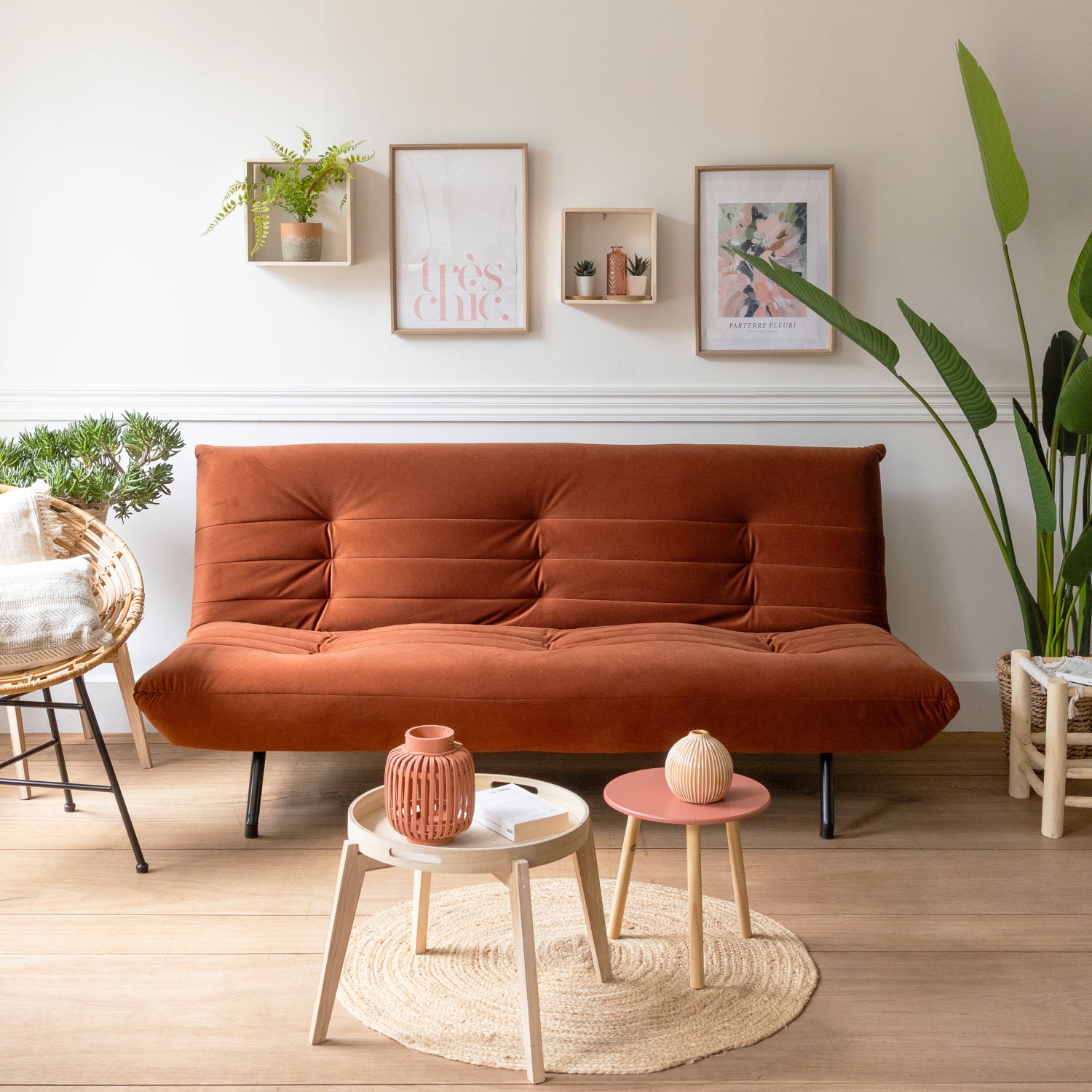 3-osobowa rozkładana sofa ANATOLE z aksamitu w kolorze terakoty