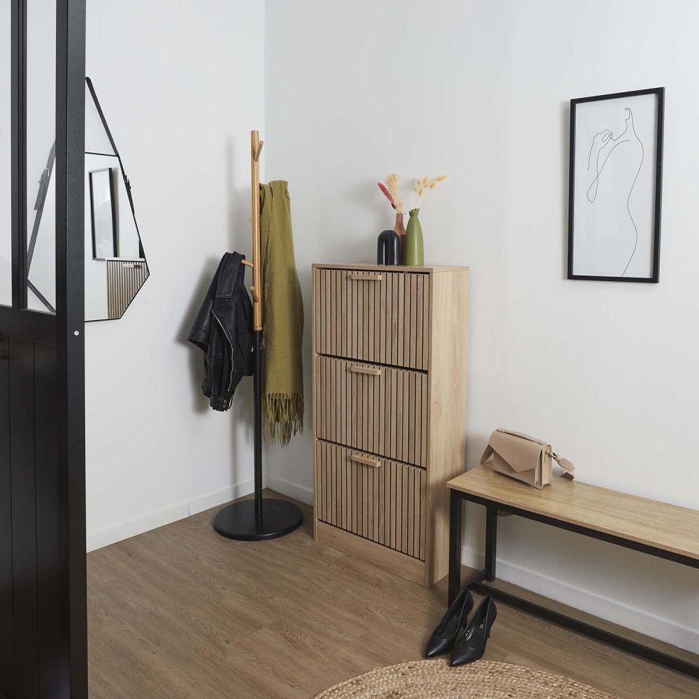 Meuble à Chaussures - Home Deco Factory - Klaus - 3 Portes - Marron - H113 X L60 X P24 Cm - 8