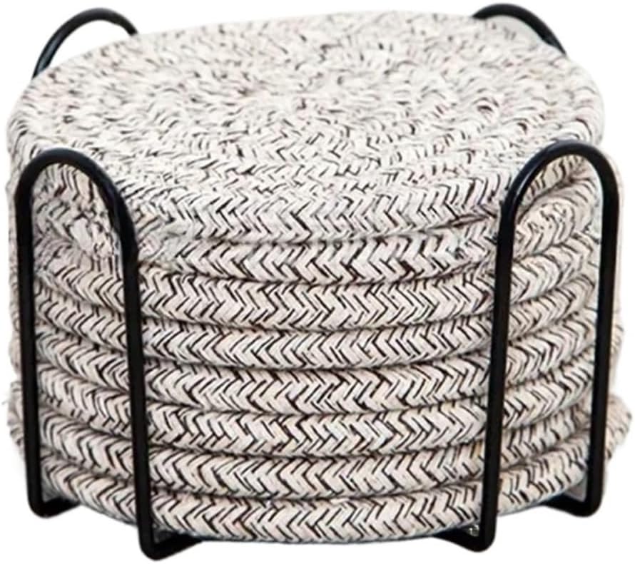 8-częściowy zestaw okrągłych podstawek bawełnianych w stylu boho w kolorze beżowym na stół jadalny, gruba podkładka izolacyjna, okrągła podkładka pod