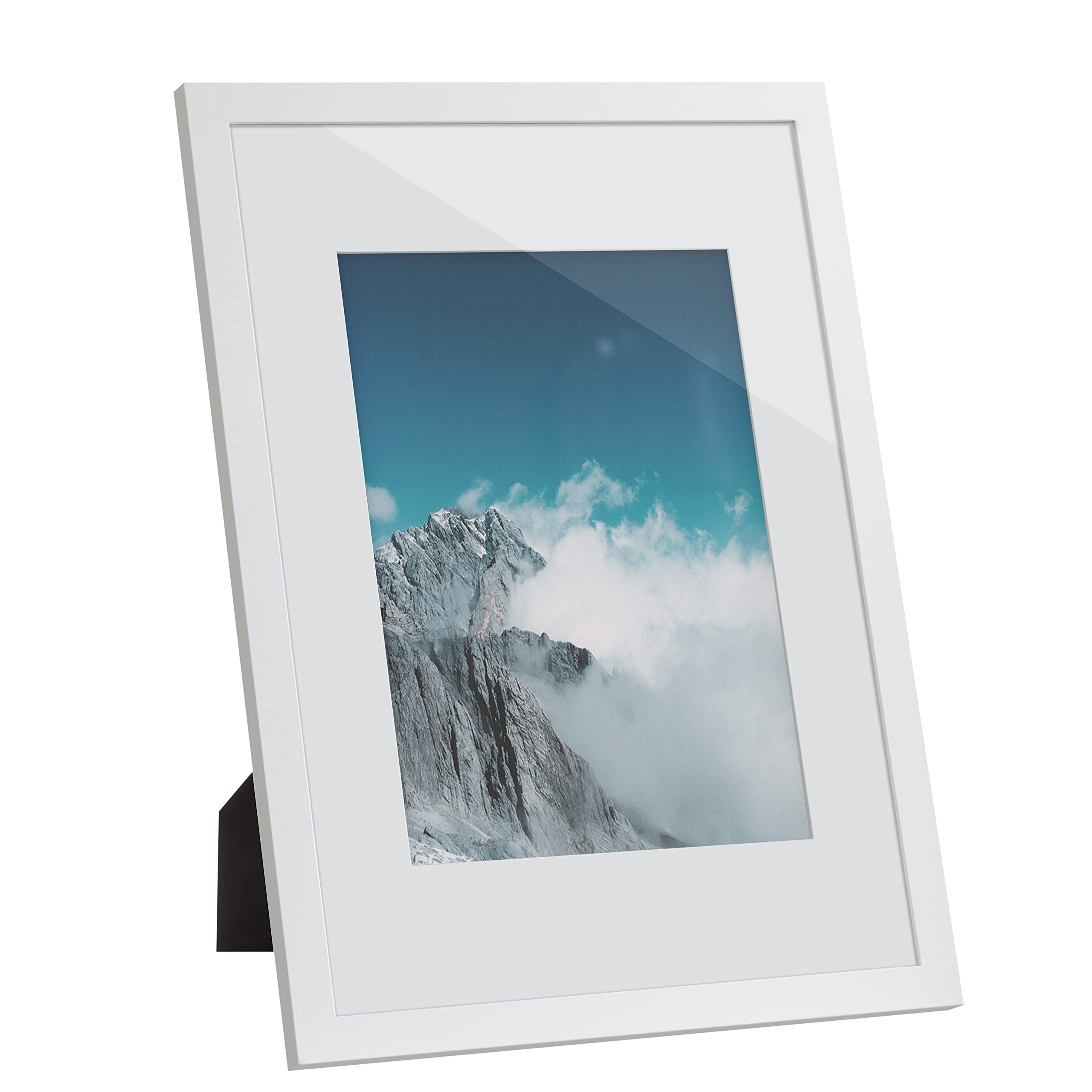 Songmics cornice foto, portafoto con supporto, per foto da 21 x 29,7 cm (senza tappeto) e 15,2 x 20,3 cm (con tappeto), fronte in vetro, bianco rpf011