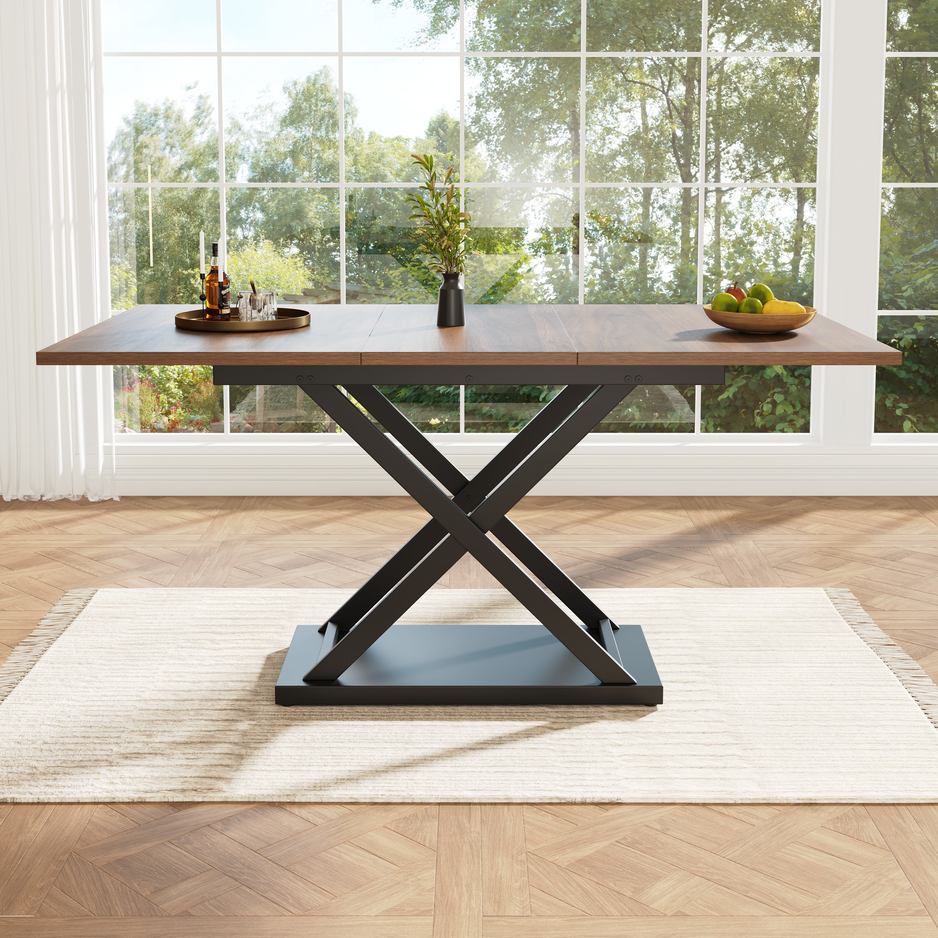 Rozkładany stół jadalny dla 4-6 osób - 120/160 x 80 x 75 cm - nogi z płyty MDF i metalu - kolor orzechowy - 4