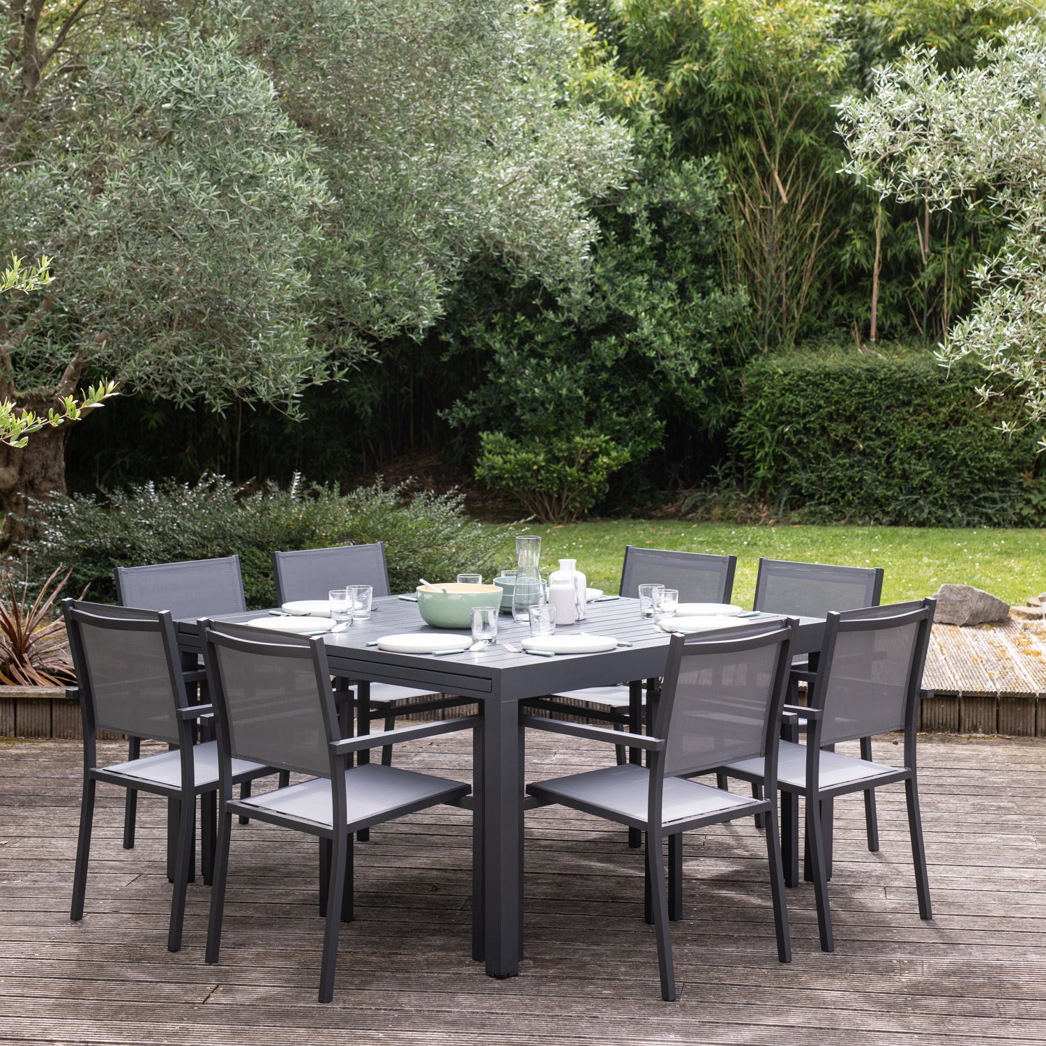 Salon de jardin 10 places gris et aluminium anthracite extensible VENEZIA - 5