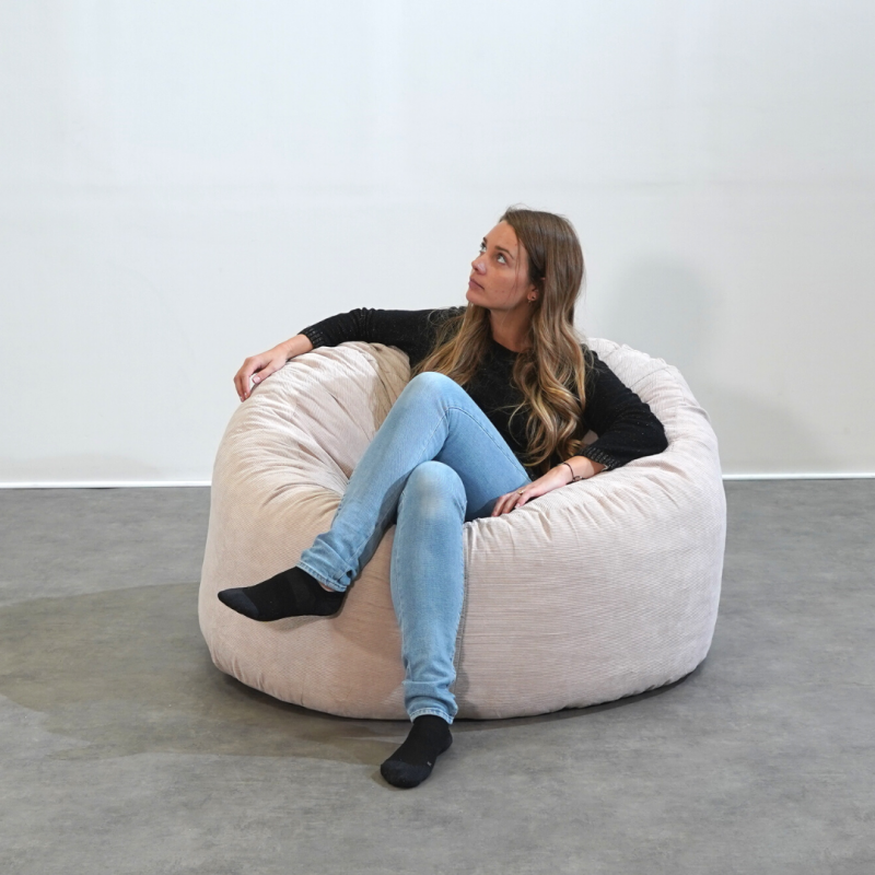 Pouf velours côtelé BANANAIR 100 cm beige - 2