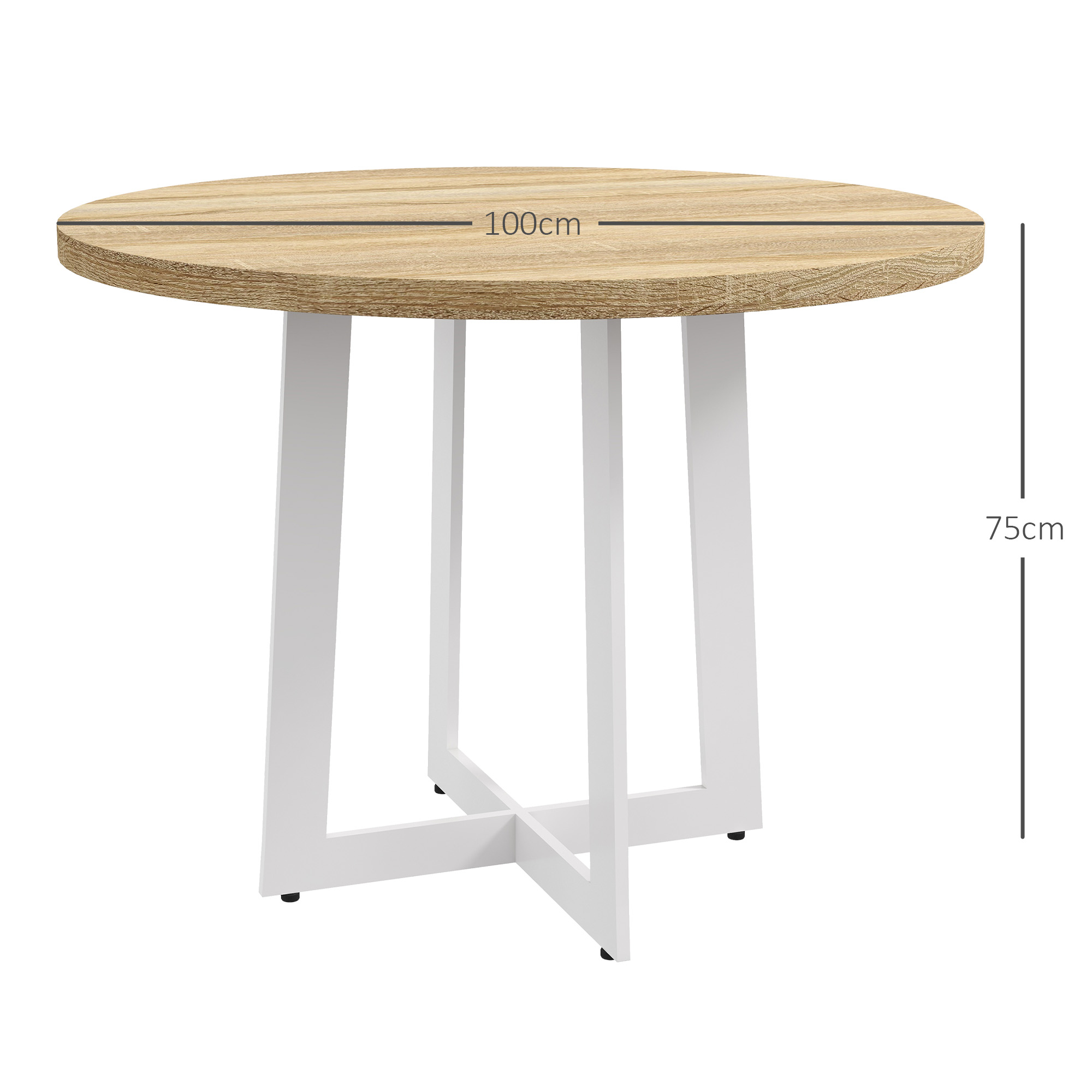 HOMCOM Tavolo da Pranzo Rotondo Moderno per 4 Persone, Ø100x75cm, Legno Naturale e Bianco - 3
