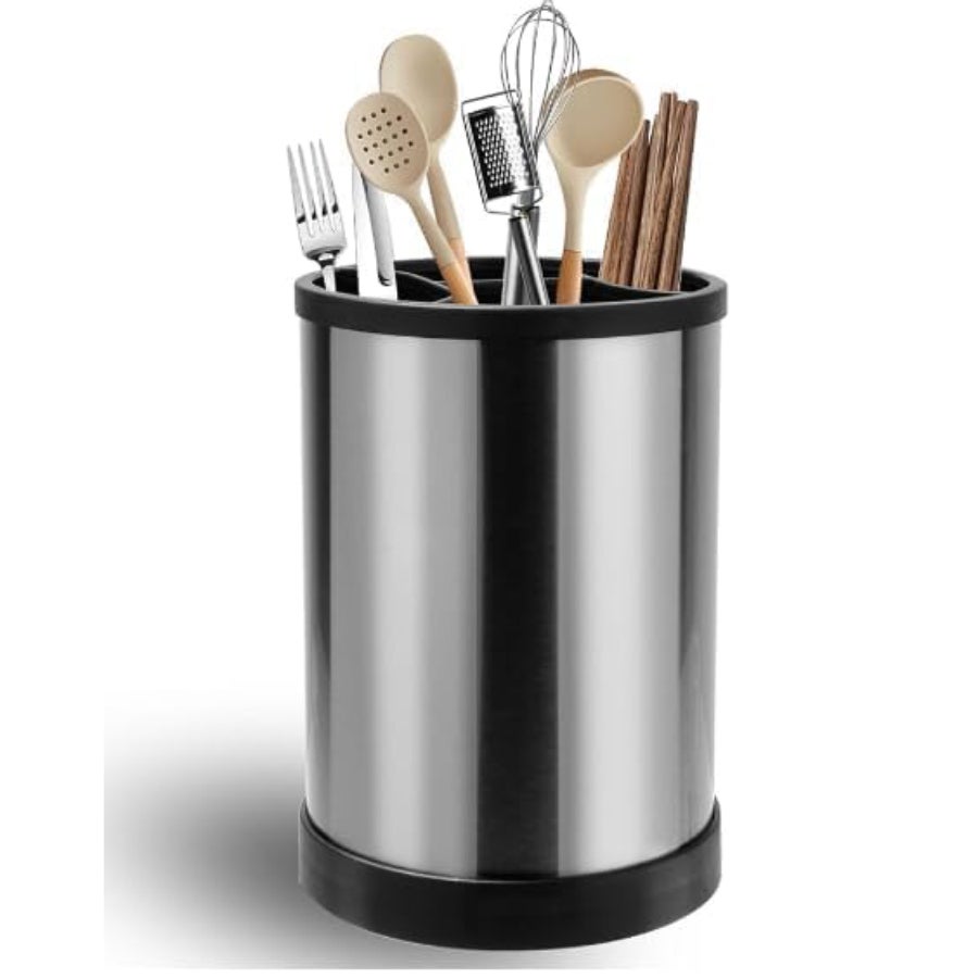 Pot Ustensiles Cuisine Pivotant à 360°, Porte Ustensiles Avec 4 Compartiments Grand Rangement Ustensiles Cuisine En Acier Inoxydable Noir 99239499