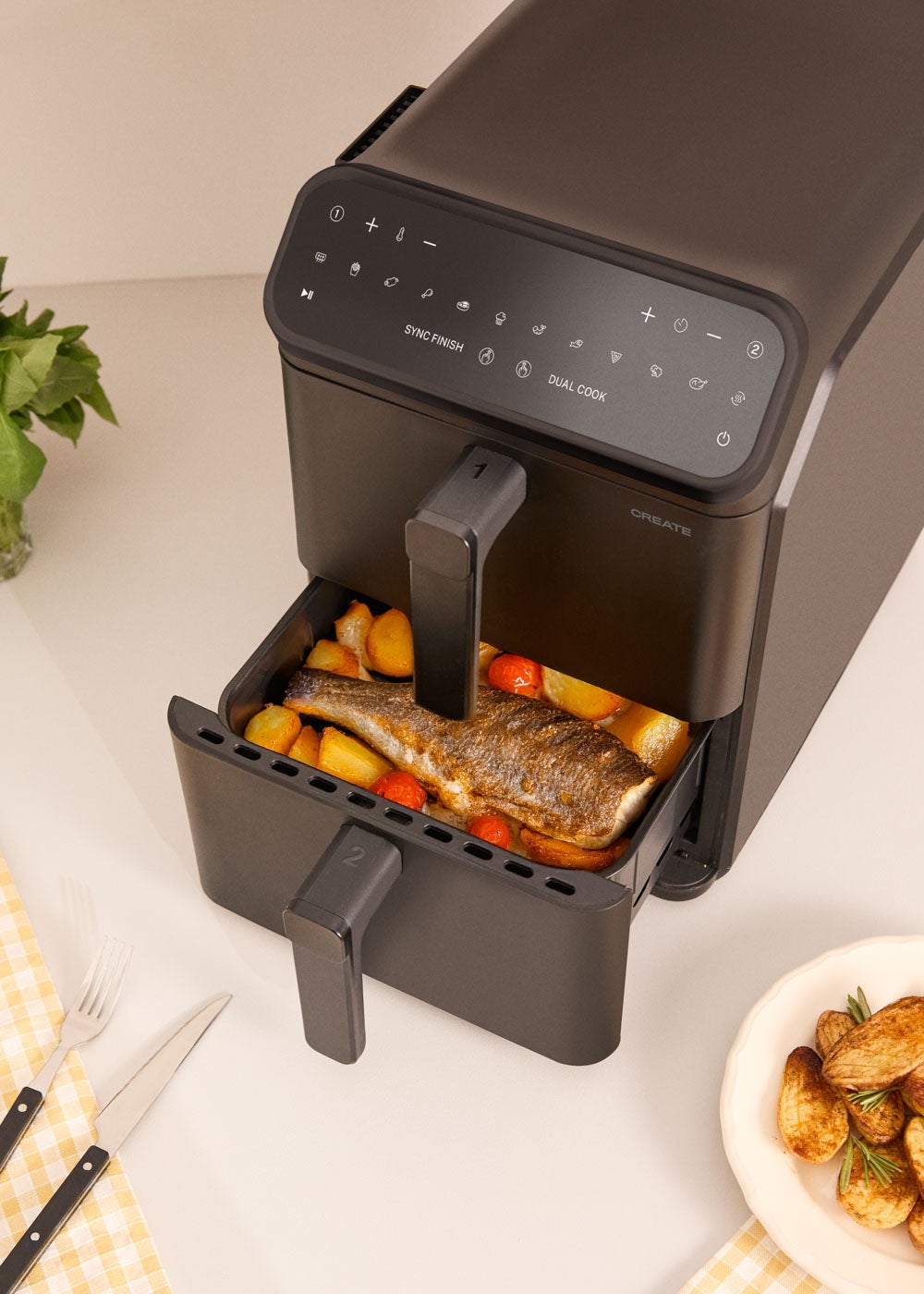 CREATE - AIR FRYER DUAL STACK - Frytkownica beztłuszczowa 11,2 L z podwójną warstwą i niezależną kontrolą - Noir - 3