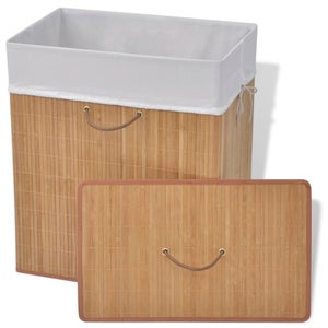 Cesto Biancheria 100L Con Coperchio E 2 Scomparti - Bambù Naturale - Pieghevole - 6