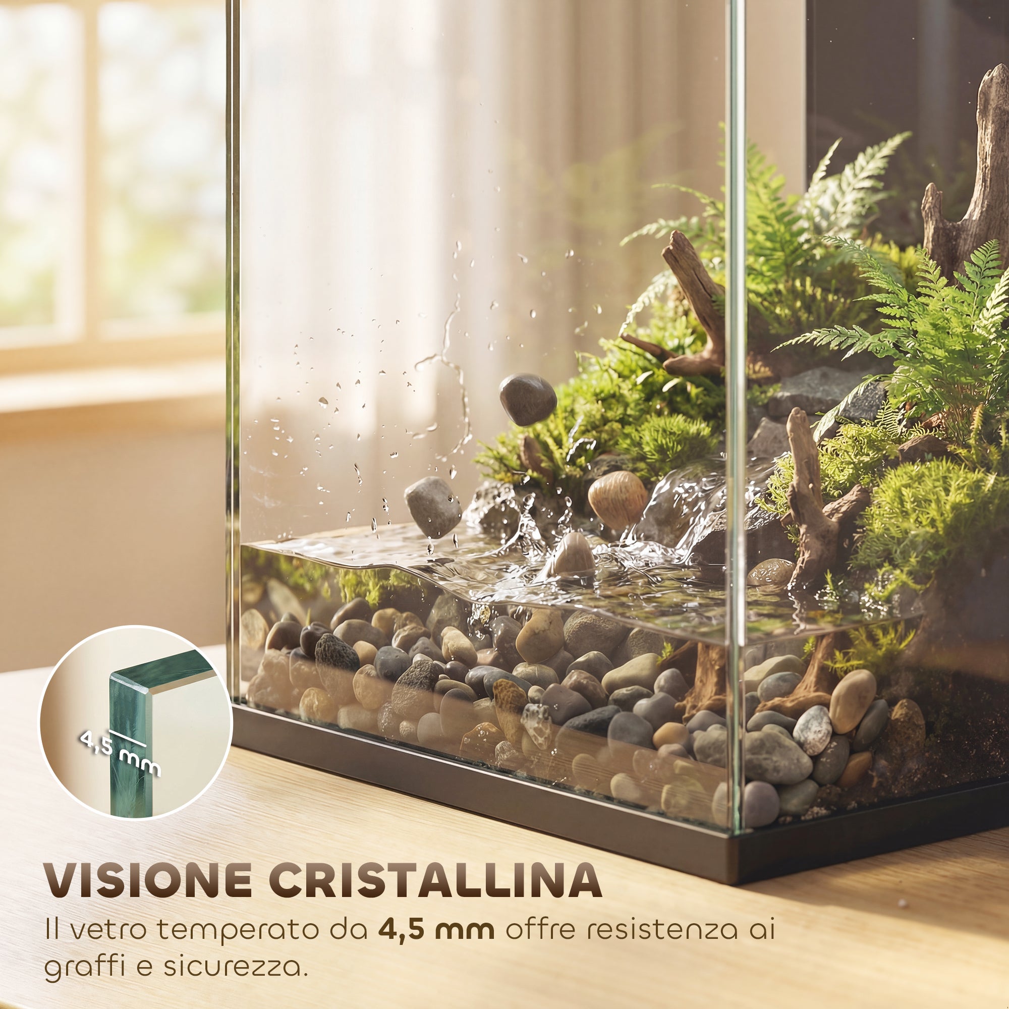Acuario de vidrio templado de 24 litros con filtro, luz LED y bomba de agua. - 8