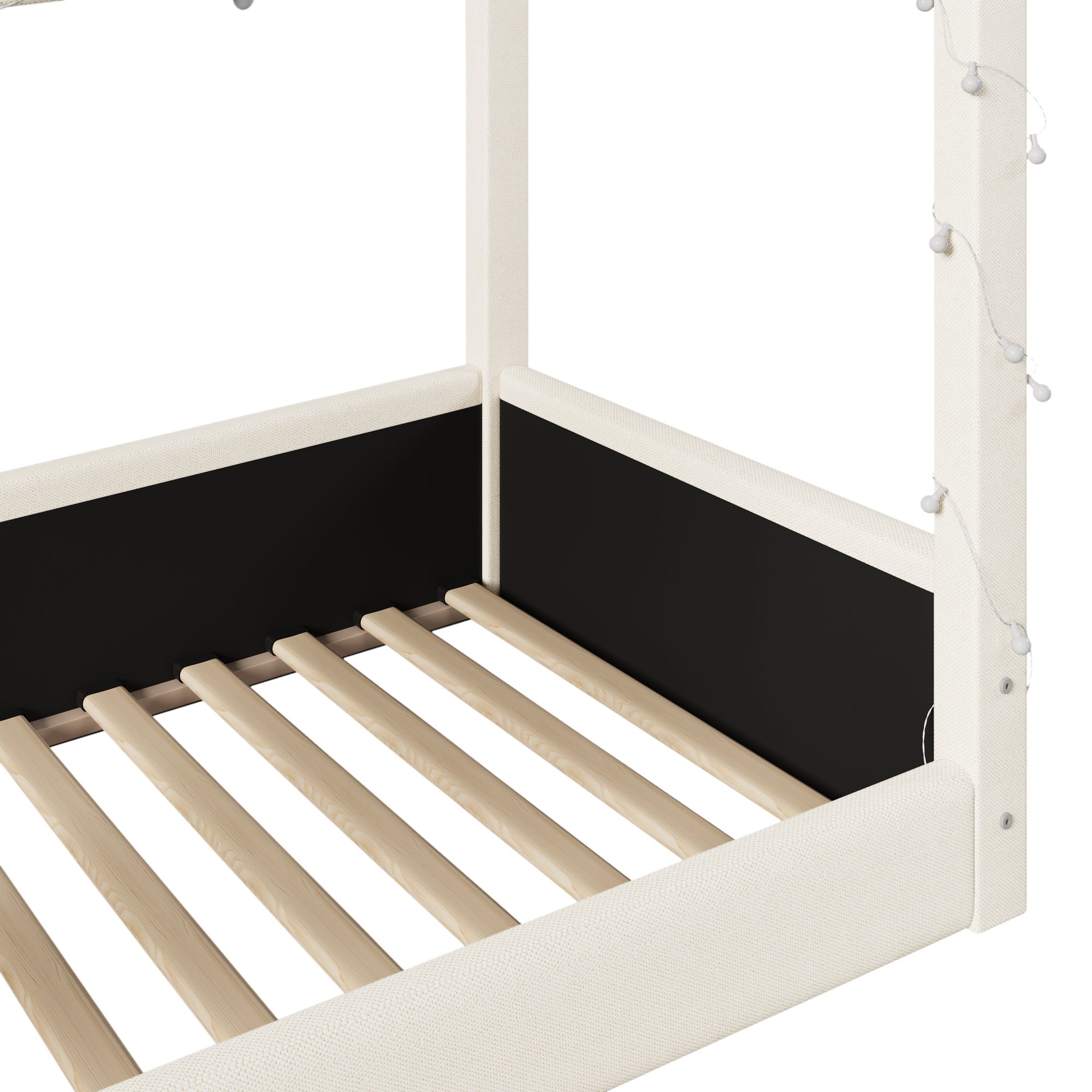 Łóżko domek 90x200cm - z listwą LED - Design dachu - MDF - Beżowy (materac nie jest wliczony w cenę) - 8