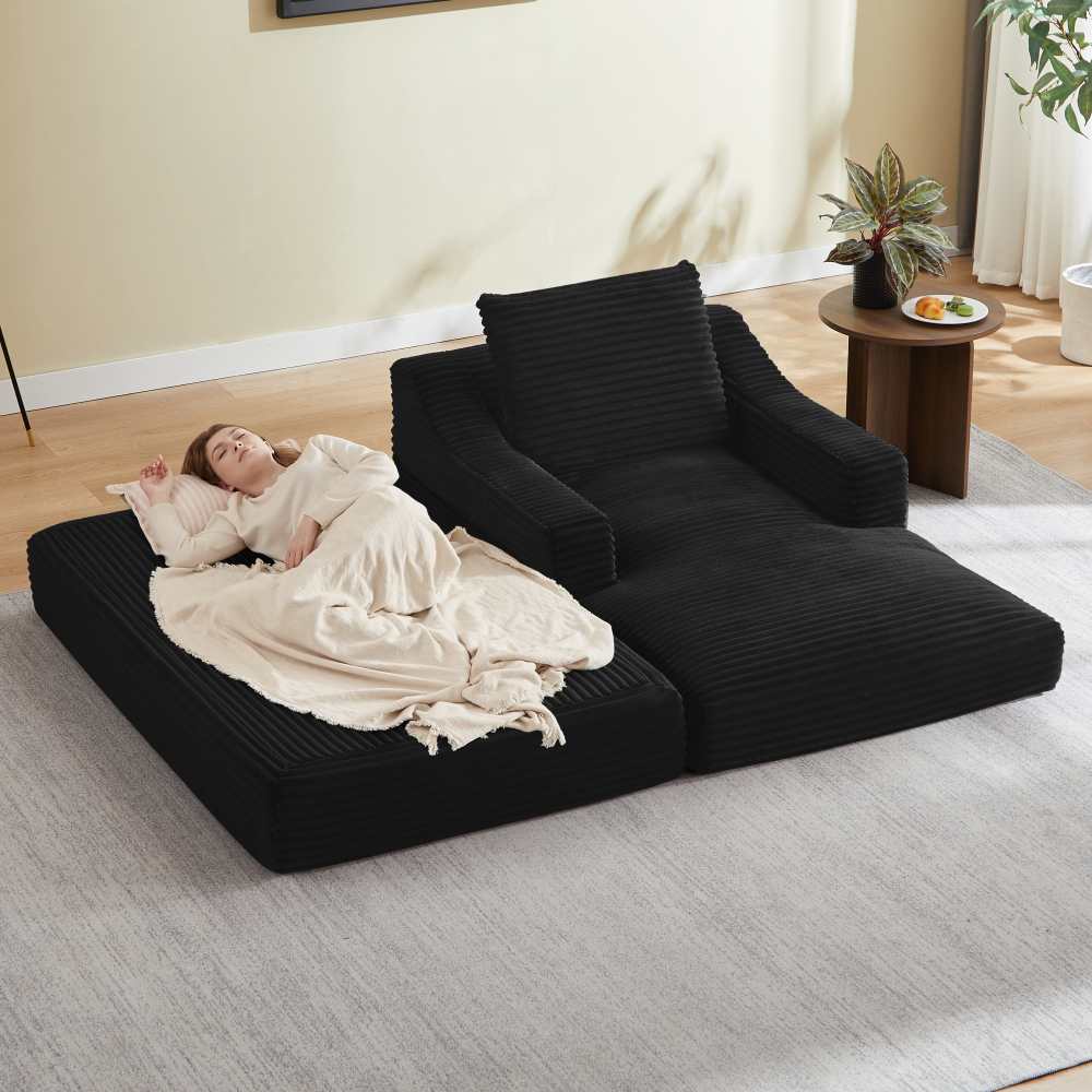 Fauteuil relax velours côtelé, design moderne, 2 couches transformable en lit, mousse haute densité, salon chambre - 7