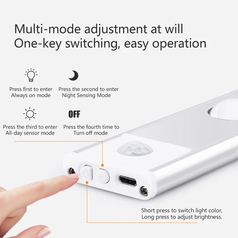 Luz debajo del gabinete con sensor de movimiento, luz de armario regulable de 40 cm, luz magnética recargable, luz nocturna de cocina, plateado - 7