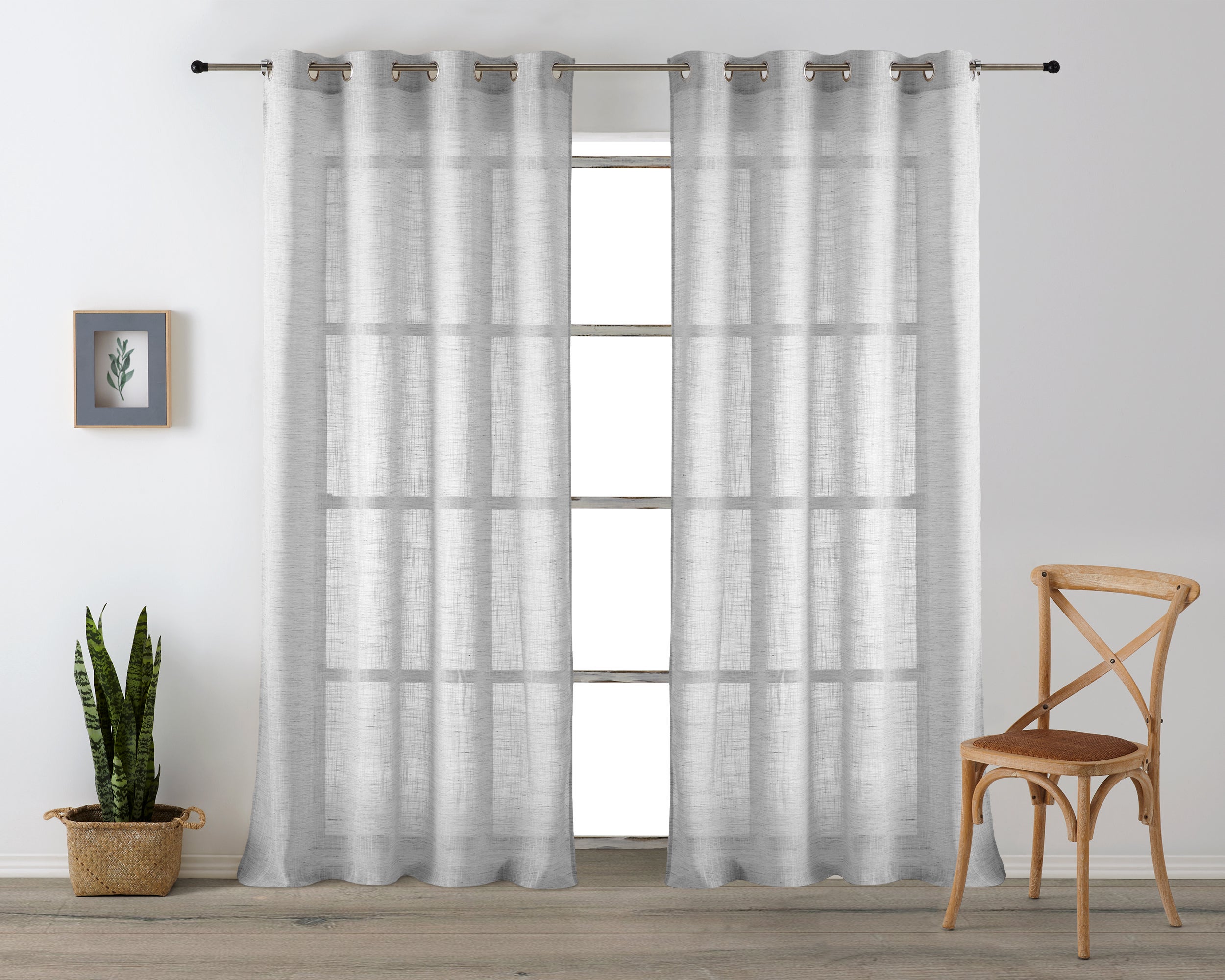 Vipalia pack 2 unidades cortinas confeccionadas visillo semitransparentes anillas metal. gris 300x260 cm
