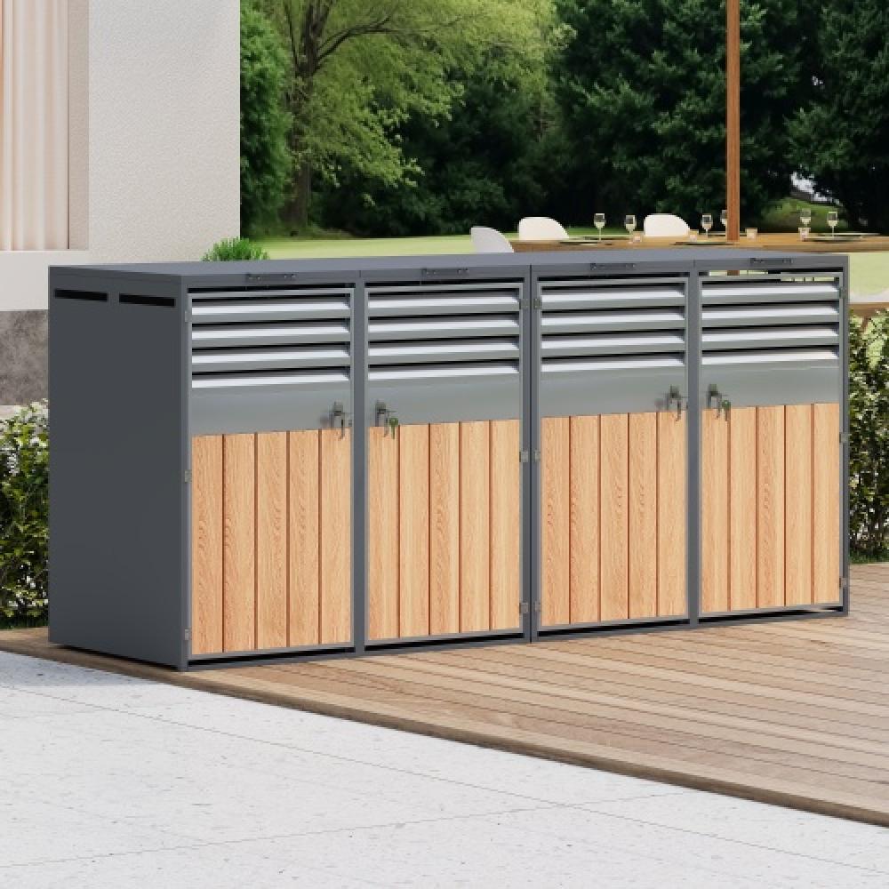 Contenedor de basura – para 4 cubos (120-240l), ventilado, compartimentos, cerrable, 2 puertas.