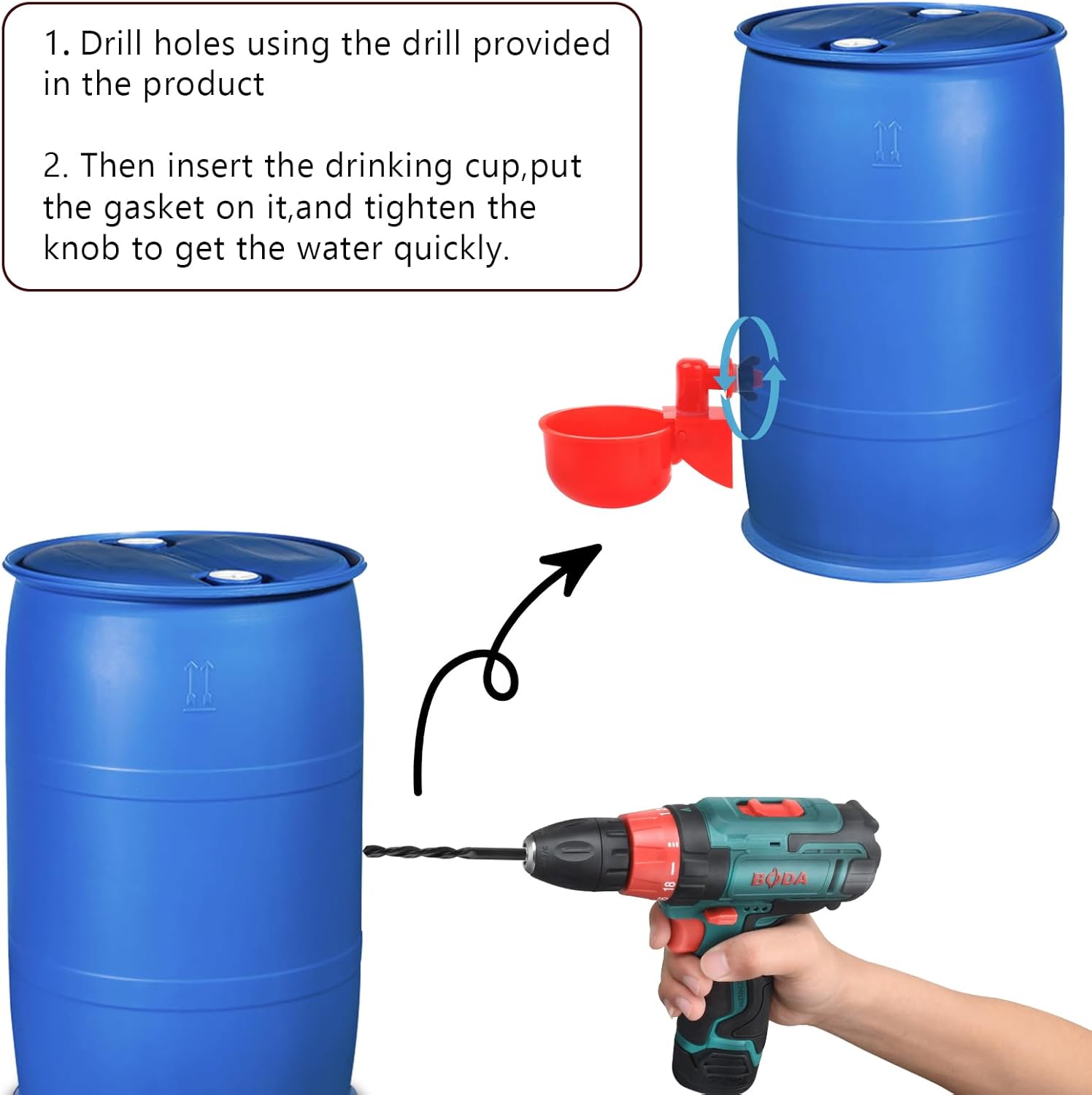Abreuvoir automatique pour poules, kit avec foret de 9 mm, mangeoire pour poules, canards, oies, dindes, pigeons et autres volailles - 2