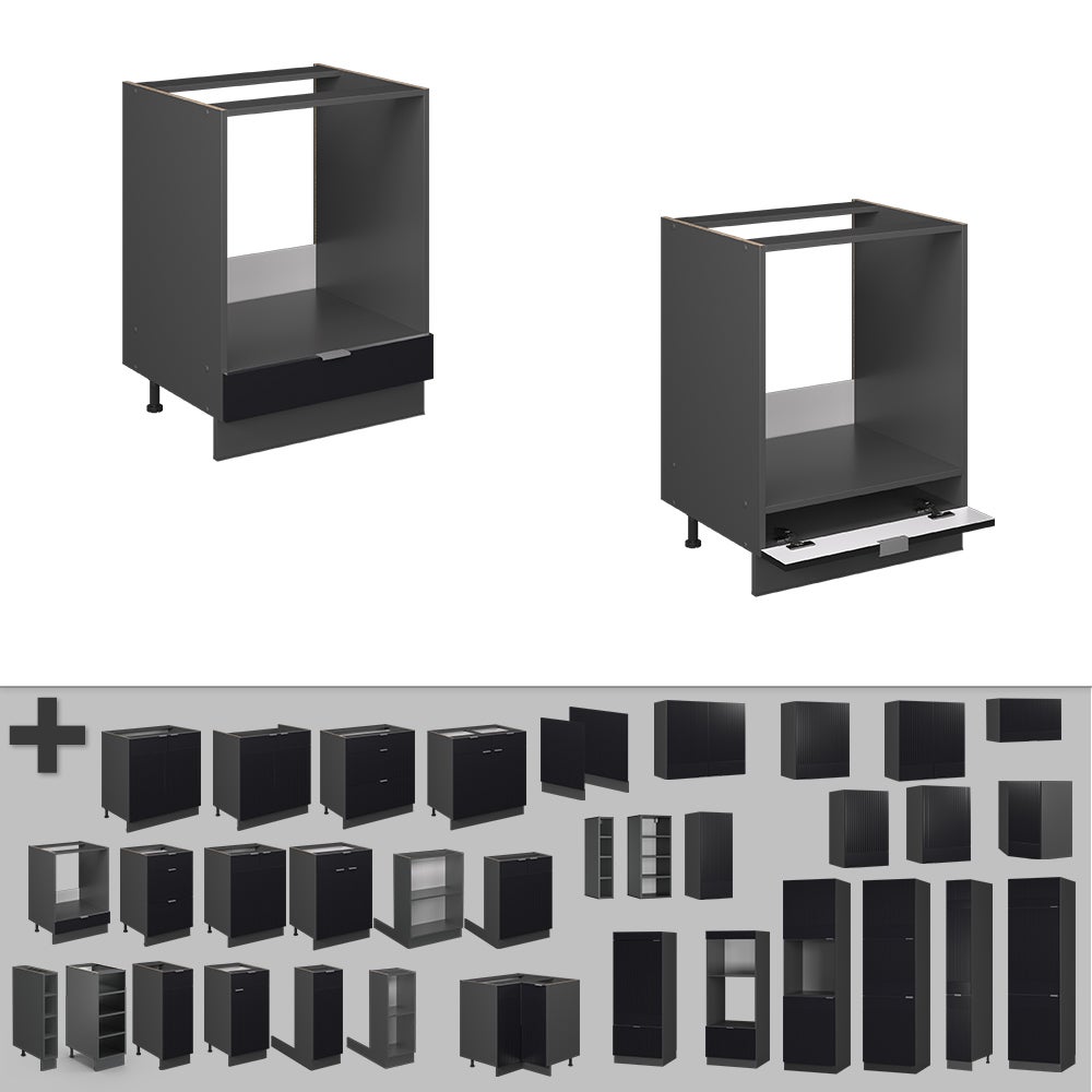 Vicco Meuble pour four Fame-Line, Noir rayé, 60cm sans PT - 5