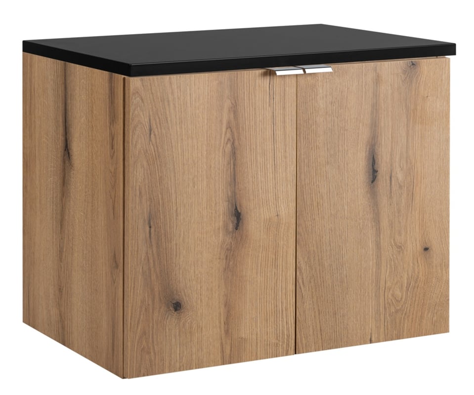 Szafka łazienkowa NOVA OAK 80 cm dąb z czarnym blatem wisząca 2 drzwi