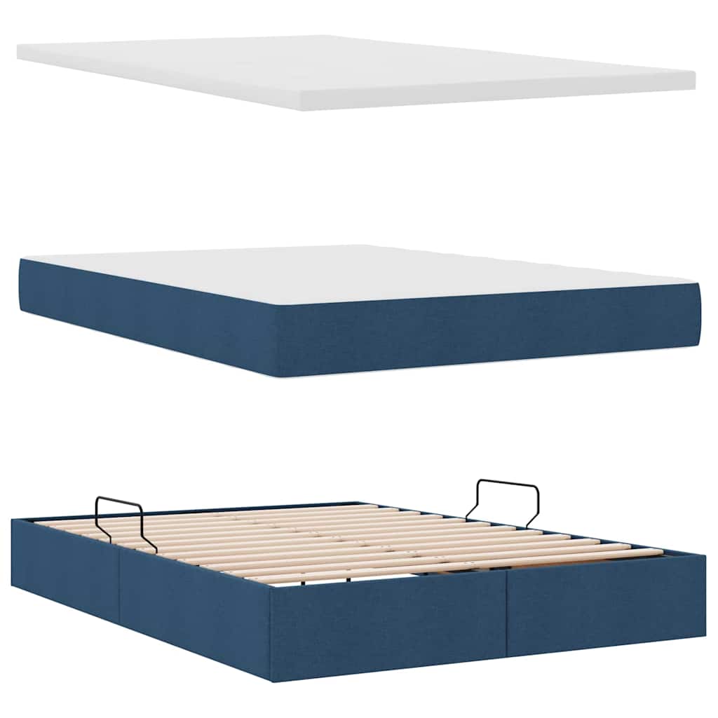 Lit avec rangement et matelas bleu 140 x 200 cm velours - 8