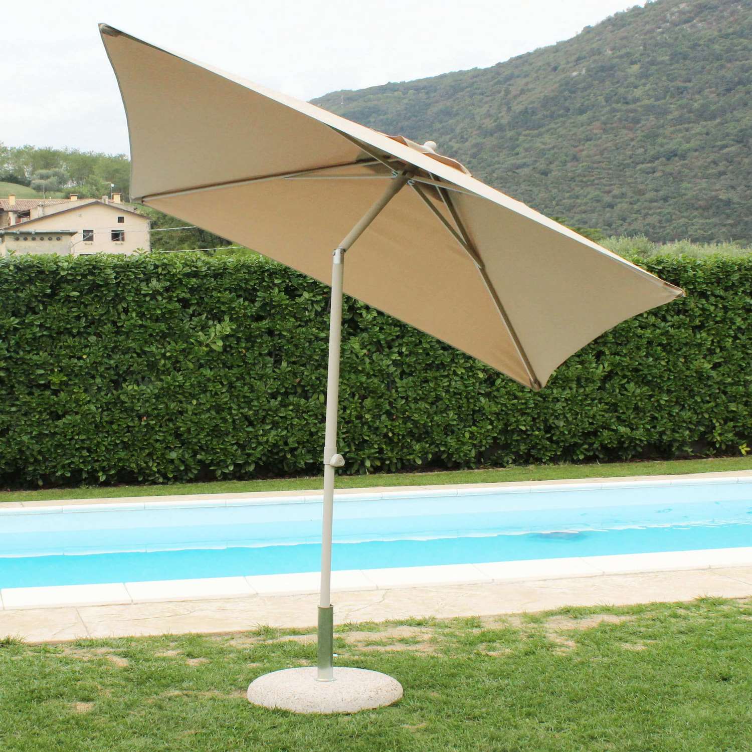 Ombrellone Da Giardino 3x2 M In Legno TEAK - Con Apertura A Carrucola E Telo Resinato 180gr