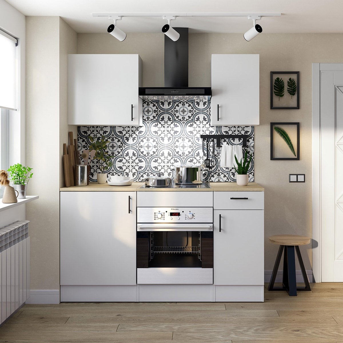 Meuble bas de cuisine avec plan de travail , 1 porte coloris blanc brillant /chêne canadien - hauteur 90 x longueur 60 x profondeur 60 cm - 5