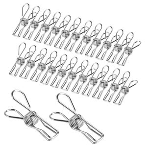 AKlamater 30 mollette in acciaio inox, clip multifunzione in metallo antiscivolo per calze, scarpe, asciugamani, sigillatura alimentare, foto