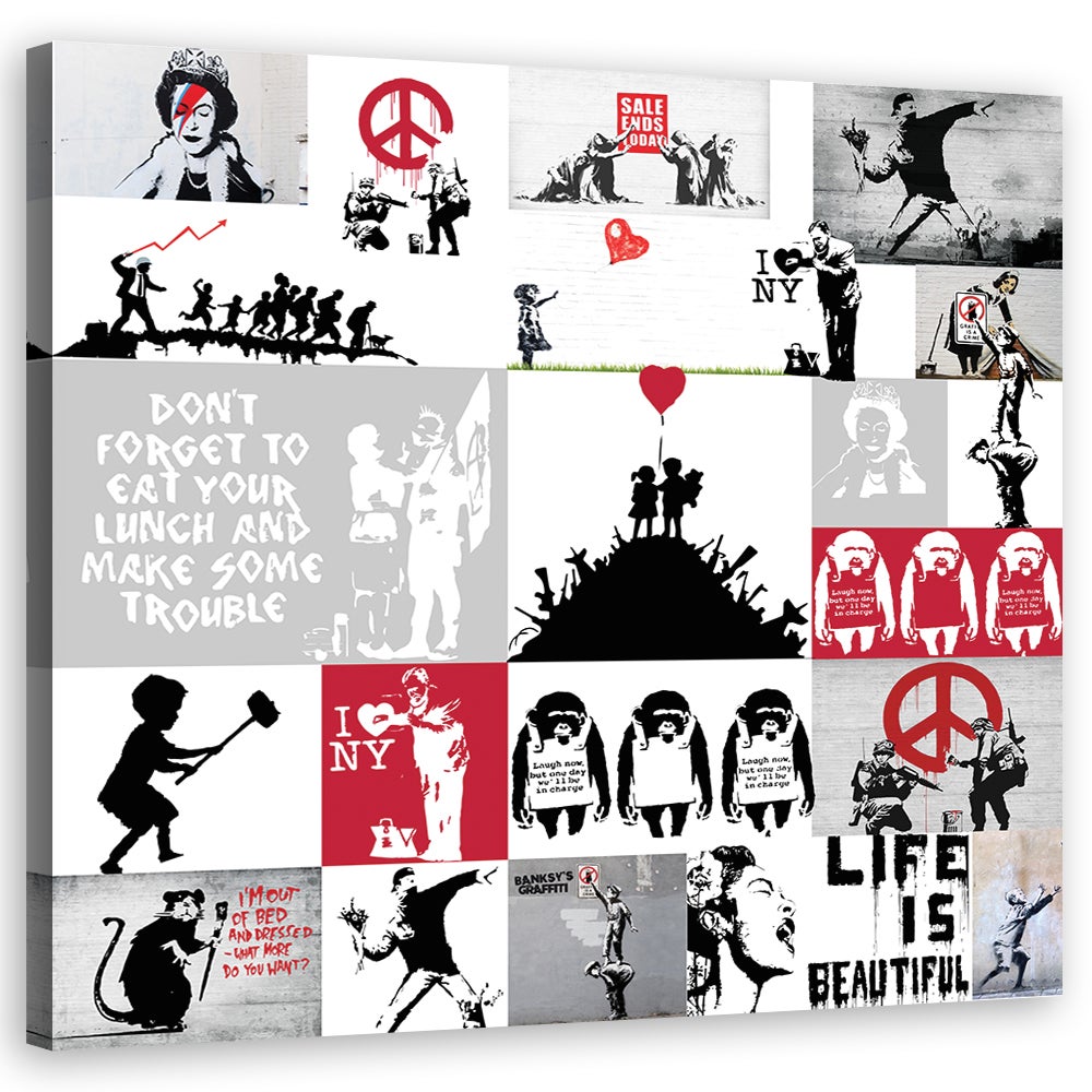 Obraz na płótnie, Banksy street art graffiti kolaż 60x60