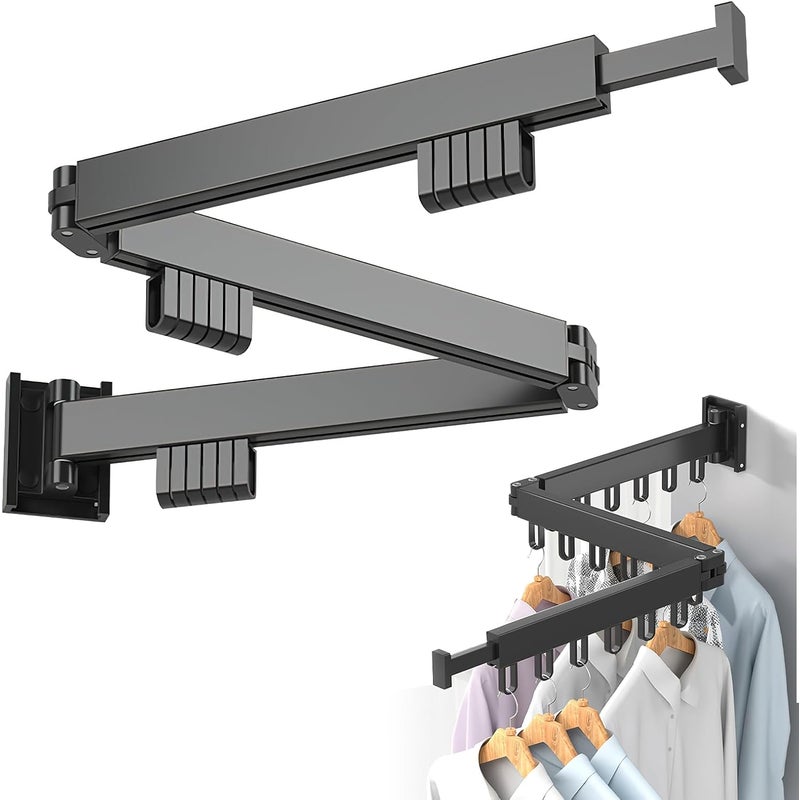 3-poziomowy, składany wieszak na ubrania montowany na ścianie (120 cm) z 18 haczykami, idealny na balkon, do pralni, łazienki lub pomieszczenia gospo