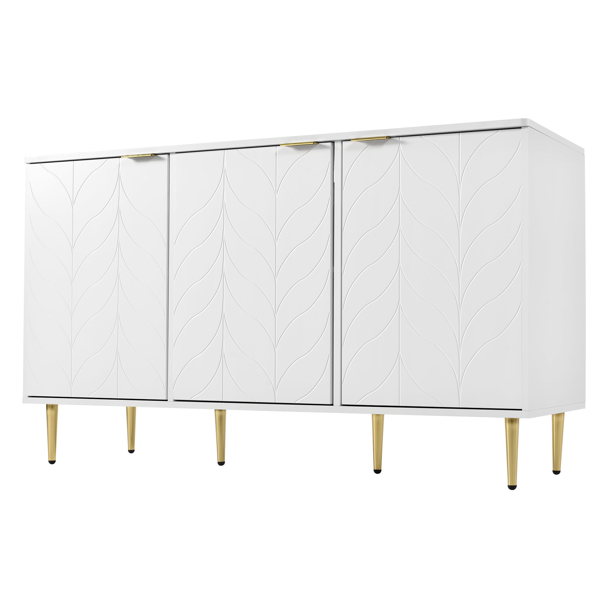 Buffet avec 6 compartiments - pieds et poignées plaqués dorés - style contemporain - blanc - 9