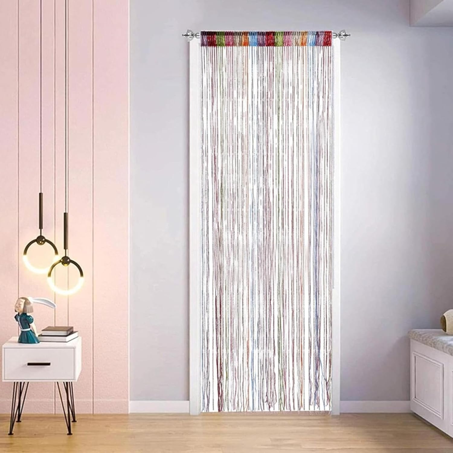Rideau de porte perlé - 200 × 91 cm Long gland coloré suspendu à une corde décorative légèrement brillante Convient pour les moustiquaires de fenêtre - 3