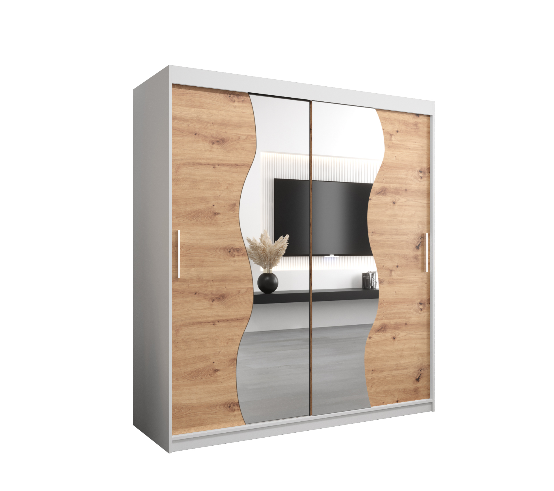 Szafa przesuwna garderoba MADRYT 180 x 62 x 200 cm Biały + Artisan - Abiks Meble