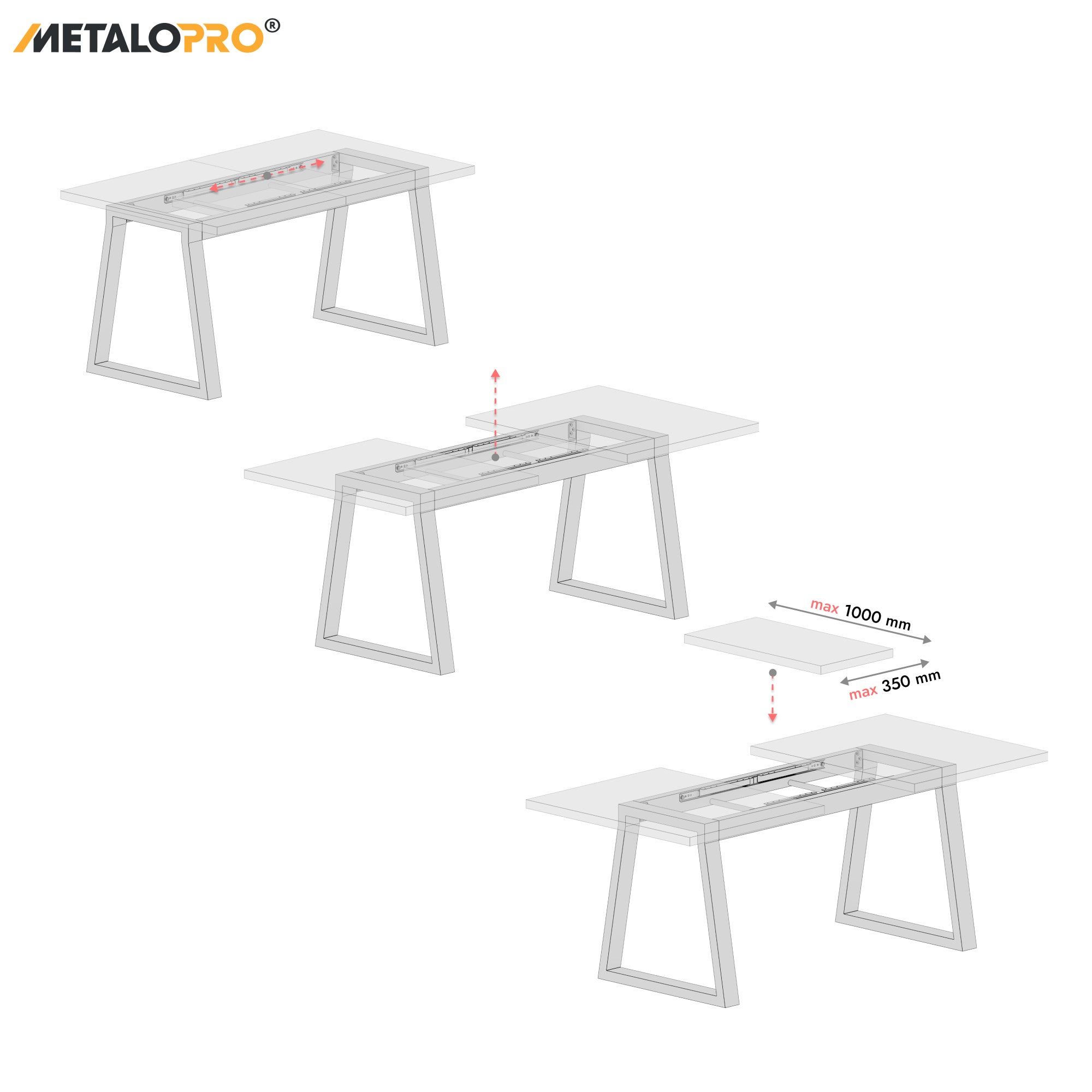 MetaloPro Nemesis Split - Pied de table extensible trapèze, stable, parfait pour table à manger, salon ou cuisine, avec cadre en métal durable - 4
