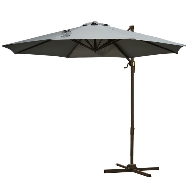 Parasol déporté octogonal inclinable parasol rotatif 360° pied en croix 8 beleines manivelle inclus châssis alu. acier Ø 3 x 2.5H m gris foncé