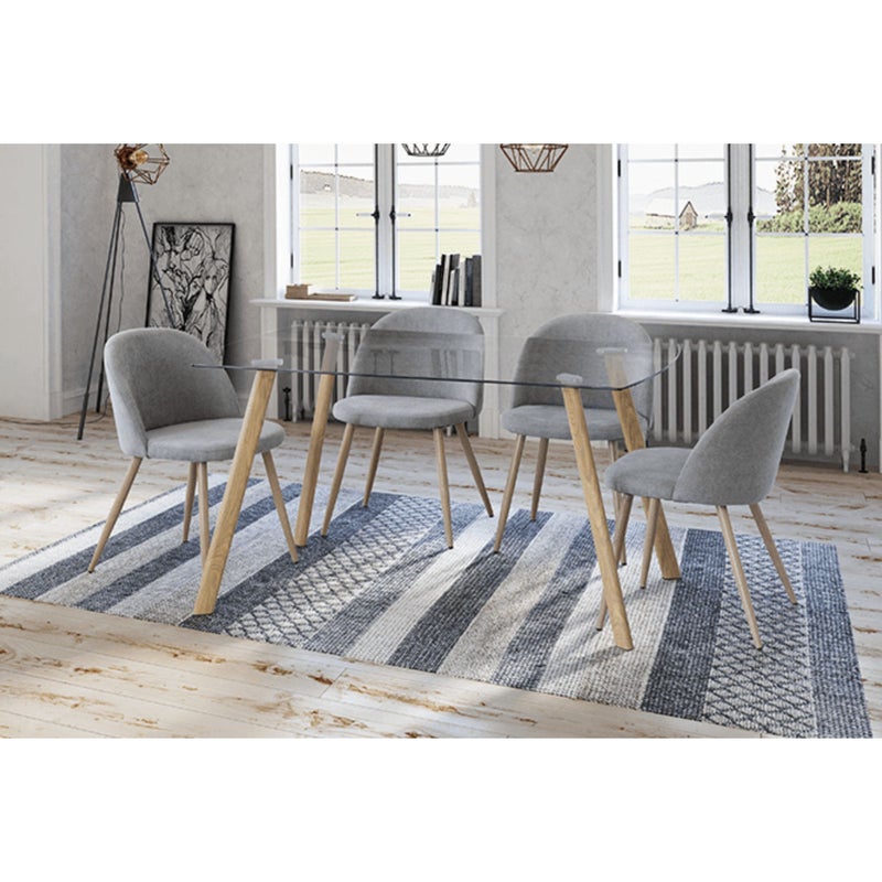 Nordycki stół jadalny | Projekt z przezroczystym blatem i dębowymi metalowymi nogami | Wymiary: 140 x 80 x 76 cm