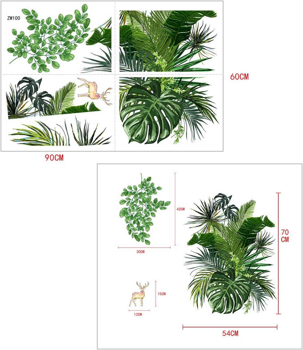 Adesivi murali con piante verdi, adesivi murali con piante tropicali nordiche, foglie di monstera, giardino, piccola decorazione fresca per la casa - 5