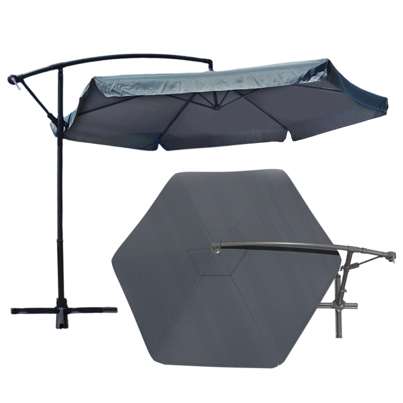 Parasol ogrodowy z wysięgnikiem i falbanką grafitowy, duży 3,5 m. OGP04