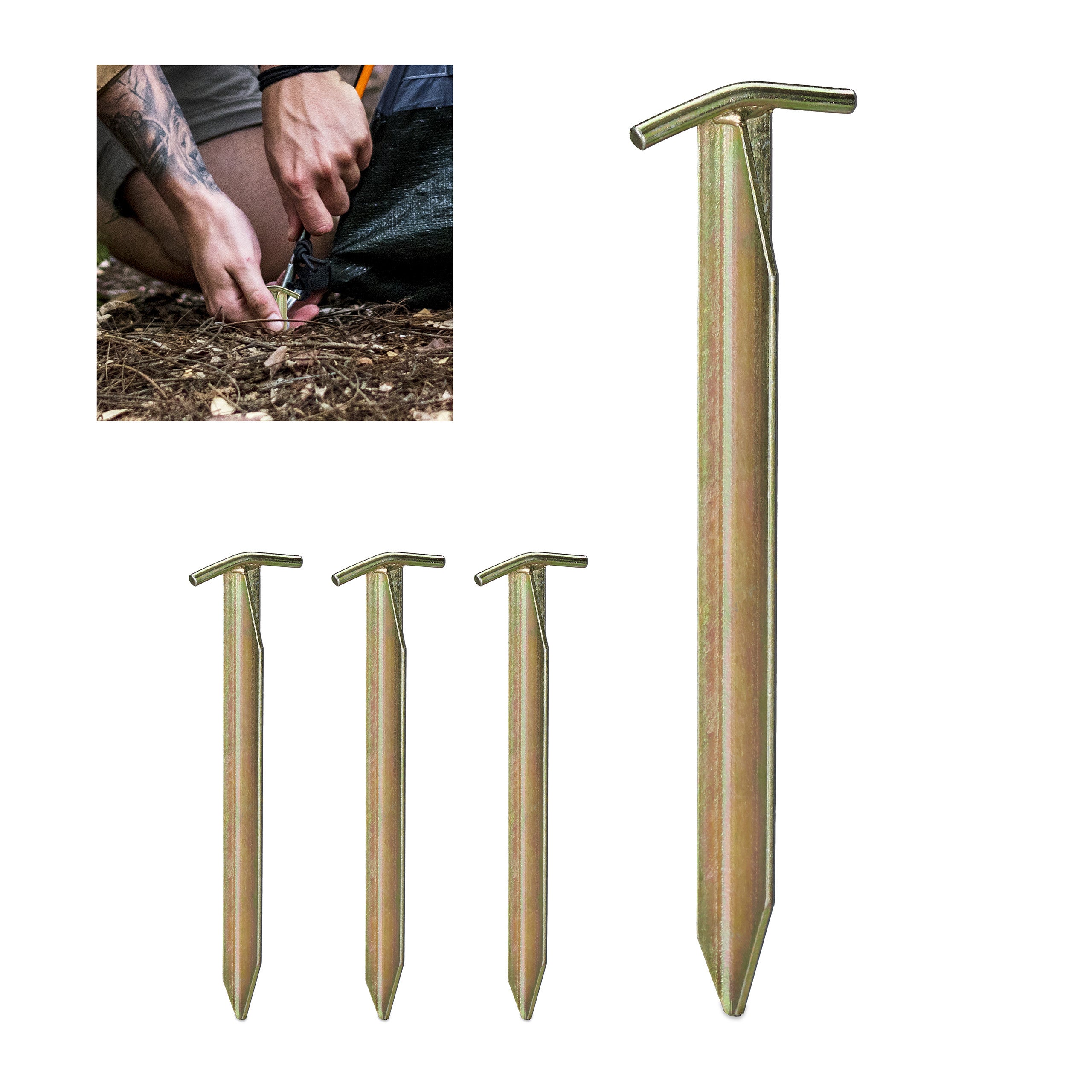 16x Picchetti per Tende, Set, Lunghi 30 cm, Forma a T e Occhiello, Stabile, Resistente, Campeggio e Giardino, Oro | Leroy Merlin