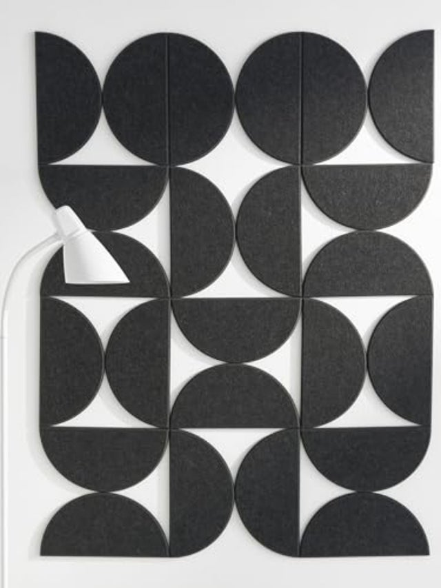 Paquete de 12 paneles decorativos insonorizantes semicirculares de fieltro, negros, 30 x 15 cm, con reverso adhesivo