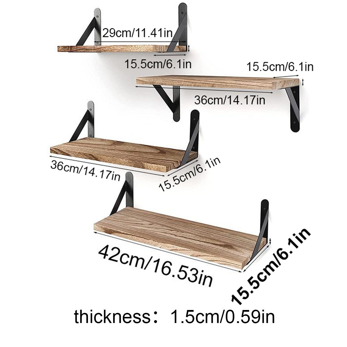 Étagère Murale, Tablette Flottant, Lot de 4, Étagère de Rangement Suspendue, pour Salon, Cuisine, Bureau, Salle de Bain - 5