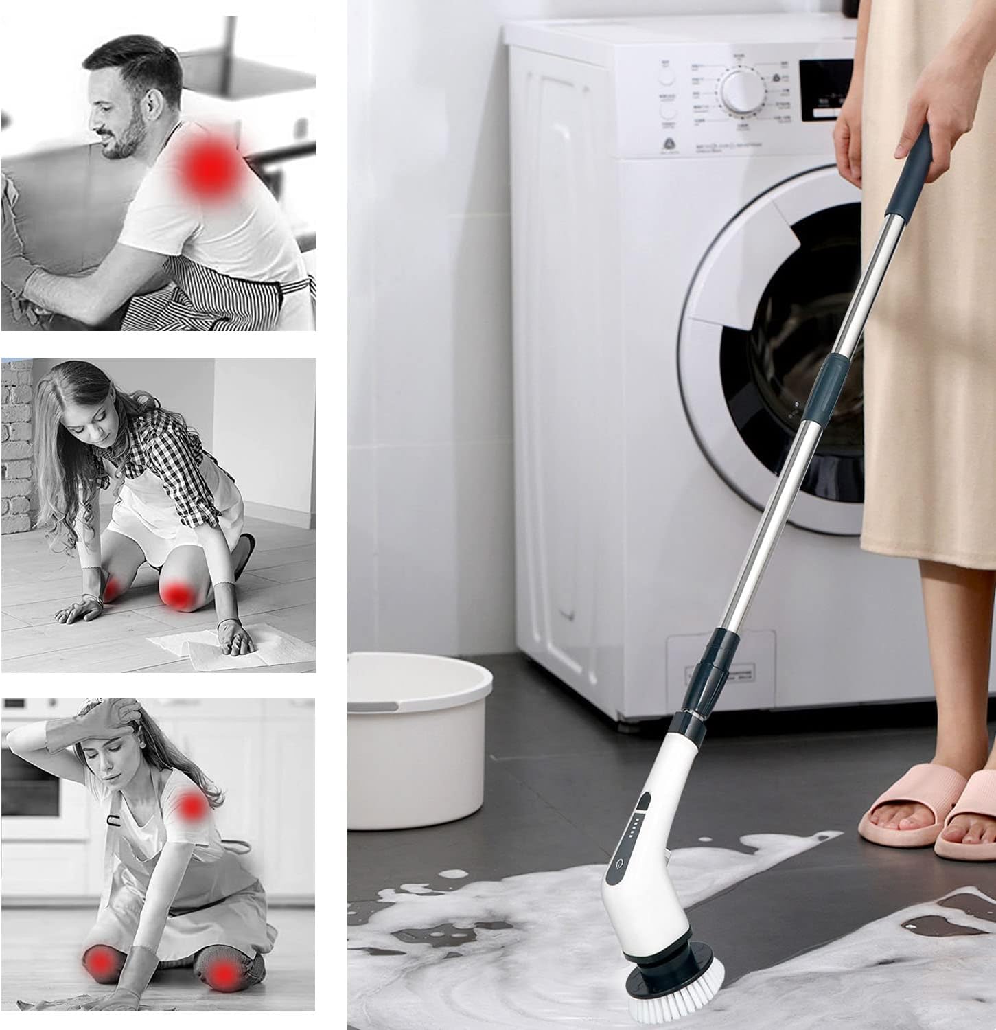 Qimedo Scrubber Elettrico Rotante S1 | Spazzola Pulizia A Batteria 1200 Giri/min | Senza Fili Con Display E 8 Spazzole | Per Bagno E Pavimenti