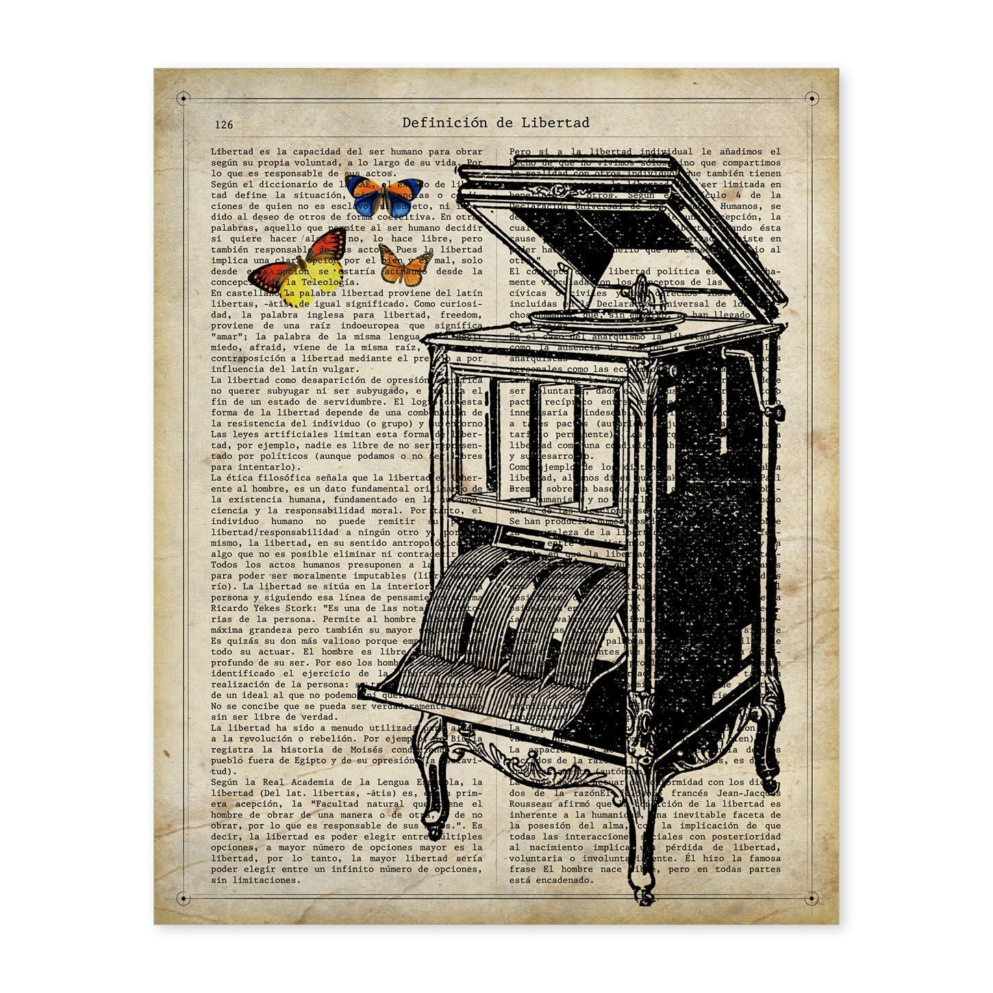 Affiches D'objets Vintage. La Lame Touche À Nouveau Avec Des Images D'objets Et D'instruments Vintage, Avec Des Définitions En Espagnol. Cadre Noir A4 - 2