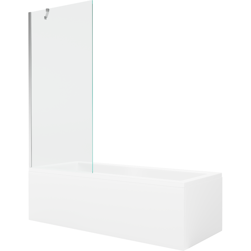 Mexen Cubik wanna prostokątna 150 x 70 cm z obudową i parawanem 1-skrzydłowym 80 cm, transparent, chrom - 550315070X9508000001