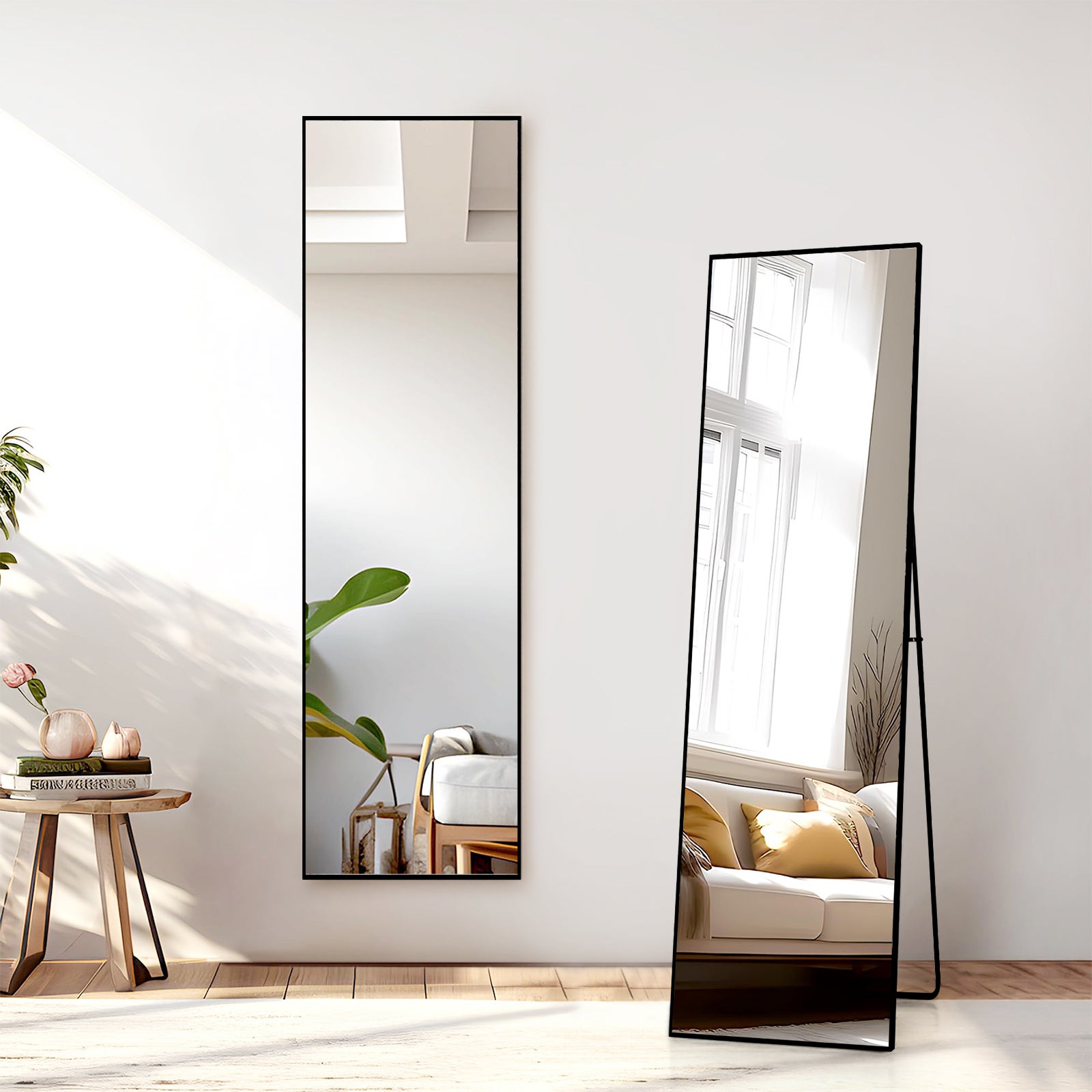 Miroir sur pied pleine longueur, 140 x 40 cm, Noir HD, cadre en alliage d'aluminium, miroir mural en verre trempé, idéal pour la chambre, le dressing - 6