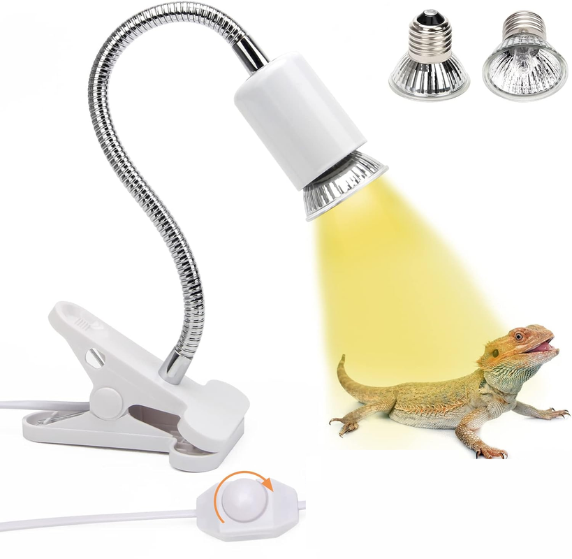 Lampa grzewcza Turtle, z regulacją temperatury, z 2 żarówkami halogenowymi UVA-UVB 50 W, dla gadów i płazów, biała