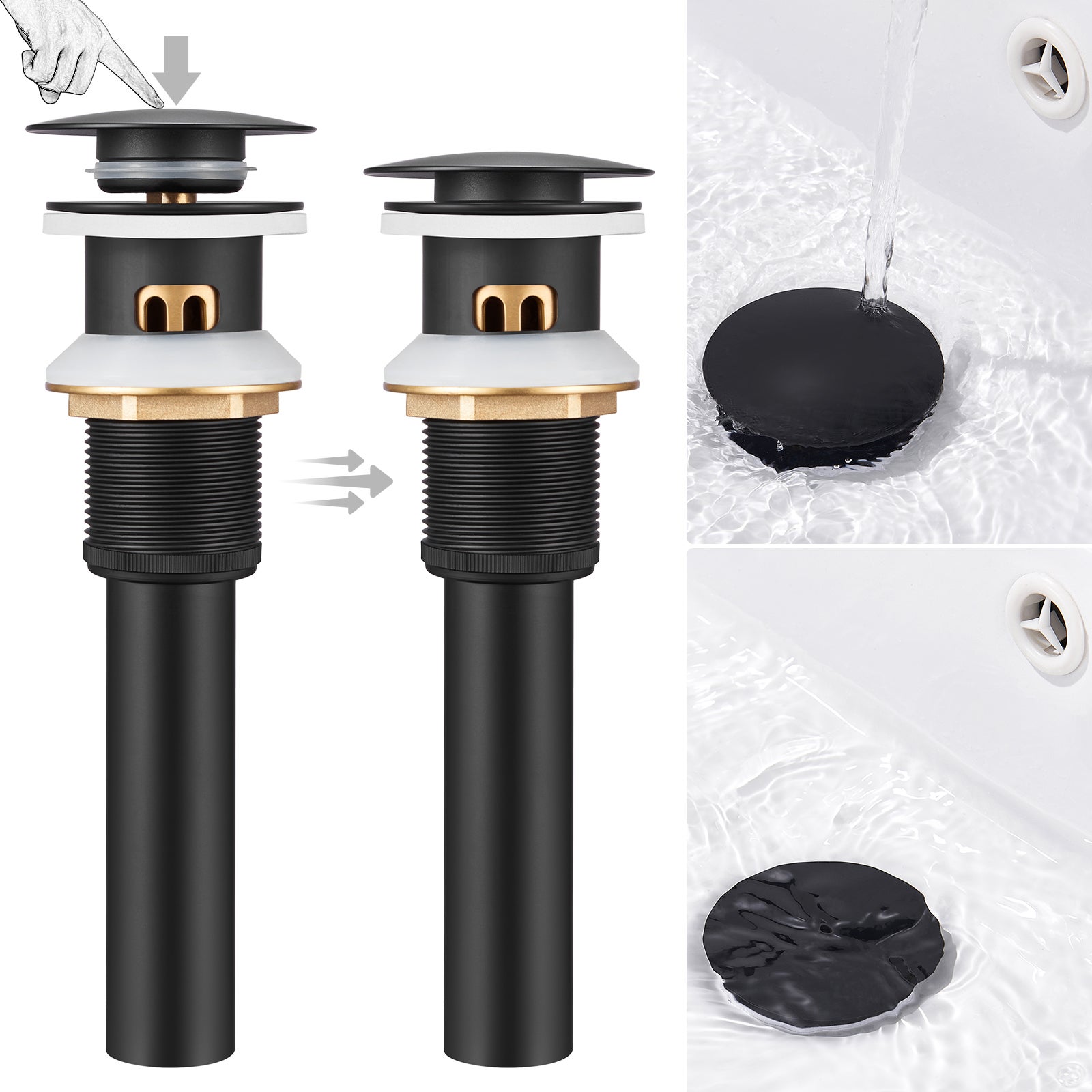 Auralum max Bonde de Lavabo Pop Up Avec Trop Plein,Bouchon Vidange avec Panier à Crépine,Bonde Vidage en Laiton/Inox pour Lavabo de Salle Bain ,Noir - 2