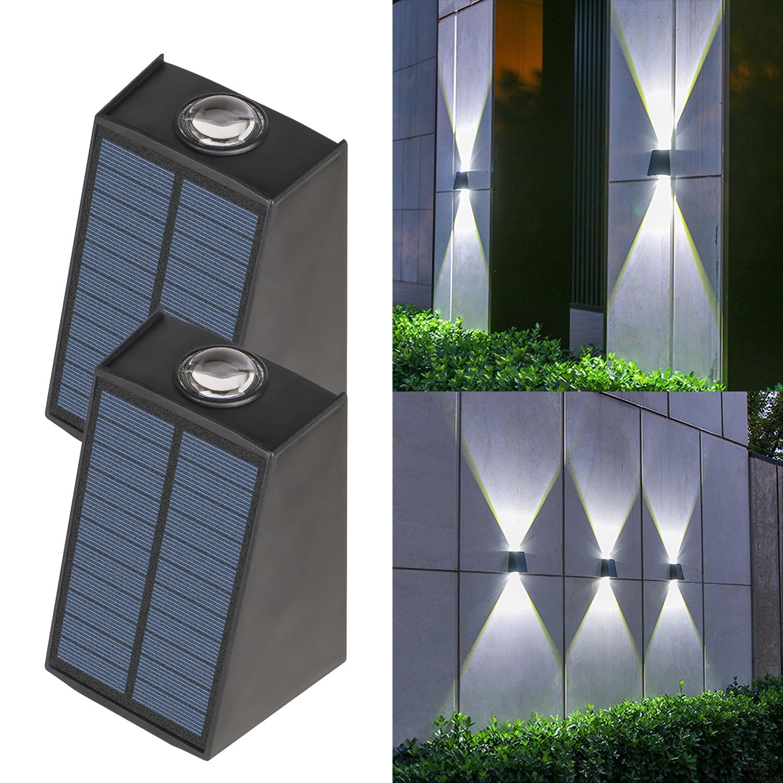 Zestaw 2 wodoodpornych kinkietów solarnych, oświetlenie tarasowe solarne, od zmierzchu do świtu, do schodów, alejek, tarasów, ogrodów, światło białe