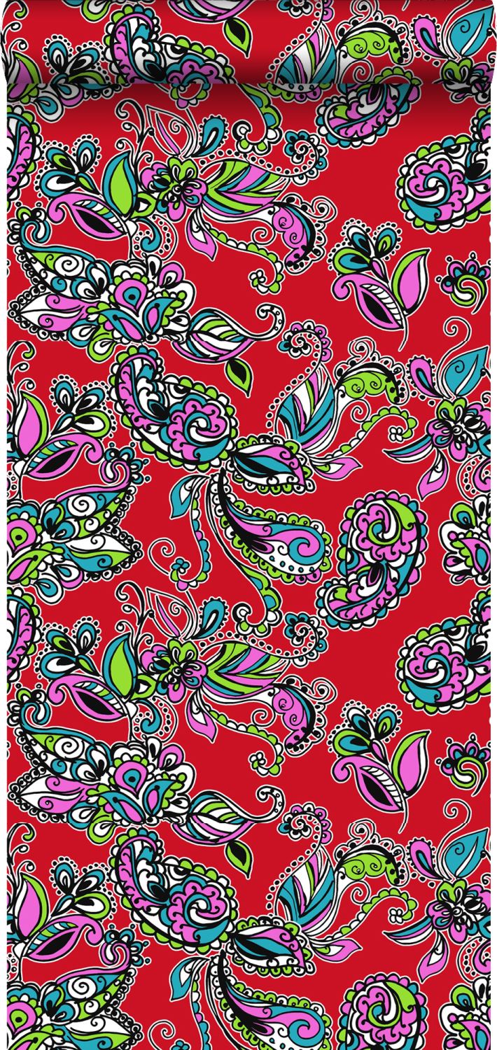 Papel pintado flores y paisleys funky multi color - 53 cm x 10,05 m - estahome