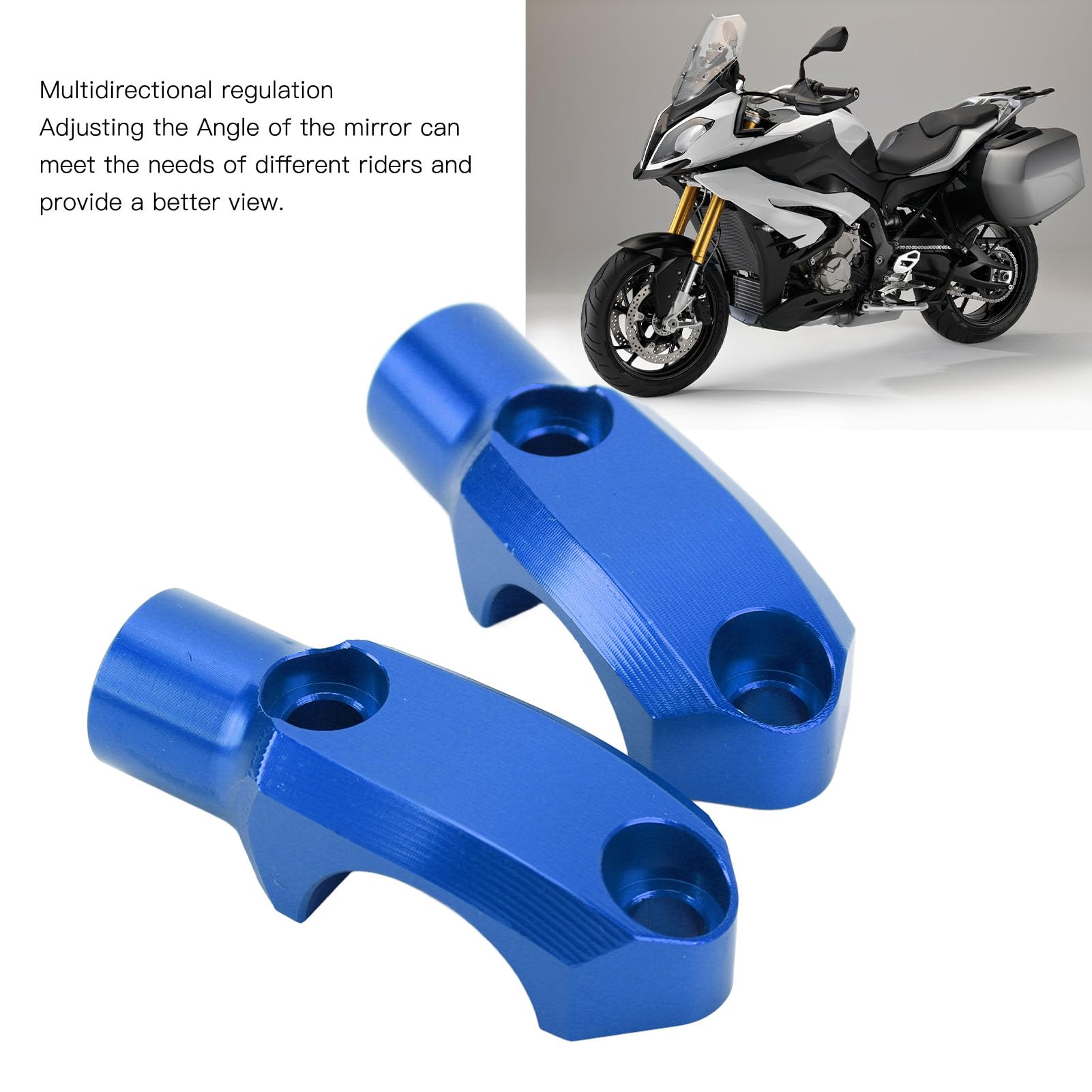 paio di supporti per specchietti moto M10 X 1,5 filettatura oraria regolabile morsetto per specchietto manubrio in ferro per F900XR G310R (blu) - 3
