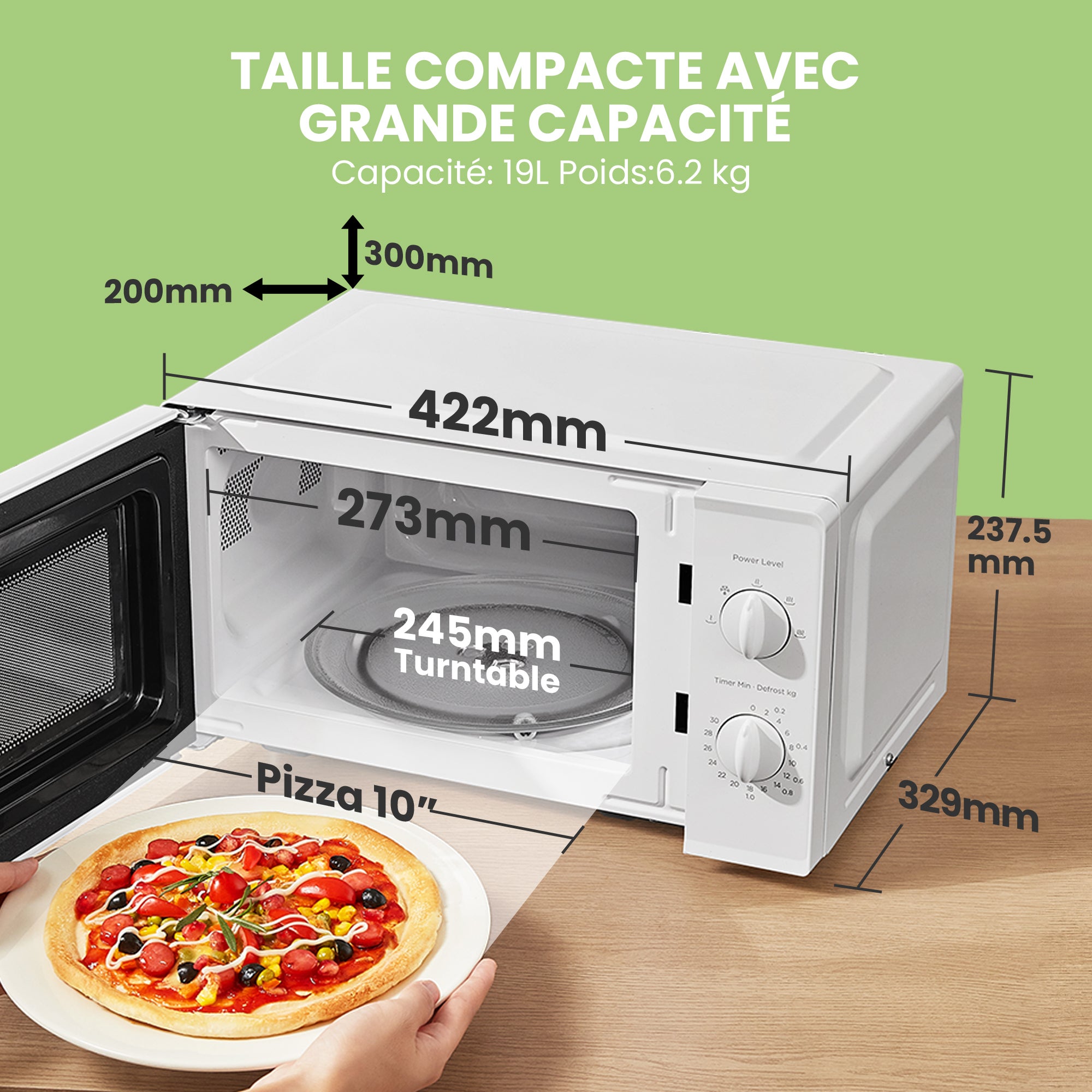 Micro-ondes pose libre - COMFEE CMO-MP012OC(WH) - Inverter - 6,2kg - H42,2 x L32,9 x P23,8 cm - 700W - 19L - Blanc - 6